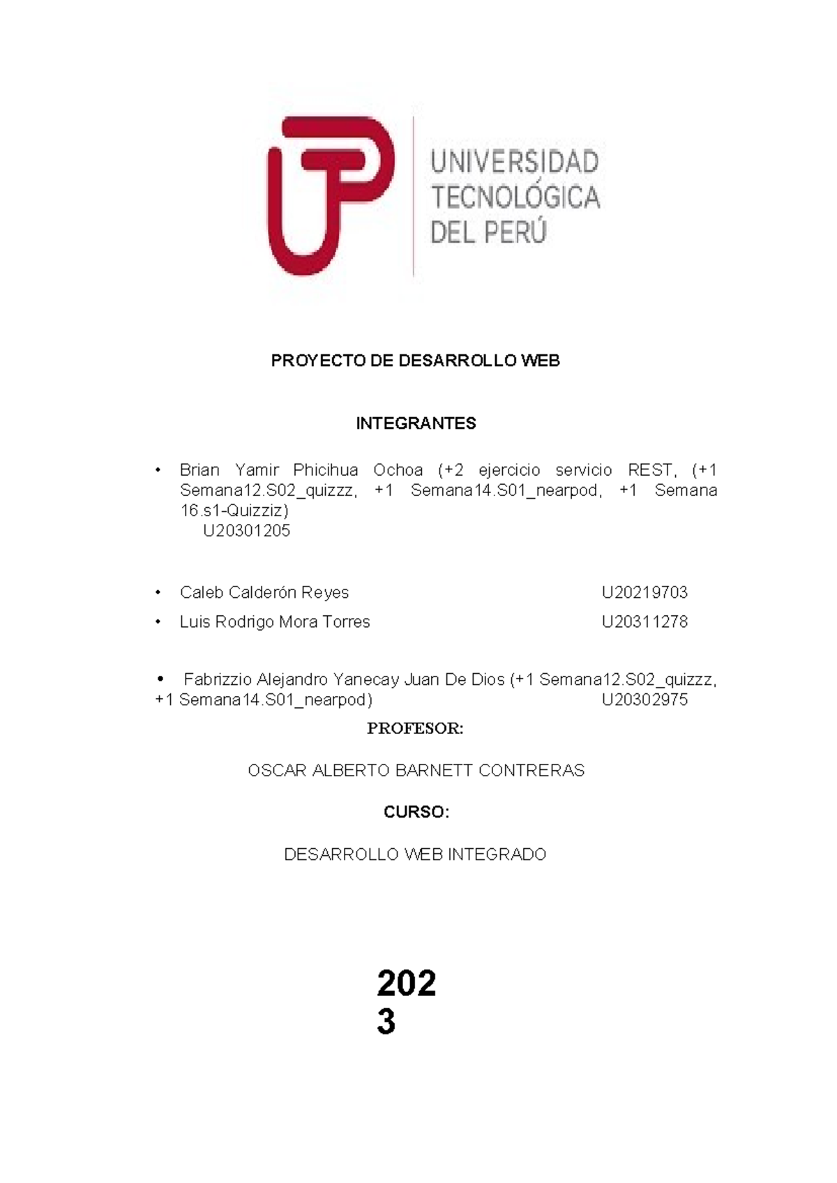 Avance Final WORD - PROYECTO DE DESARROLLO WEB INTEGRANTES Brian Yamir ...