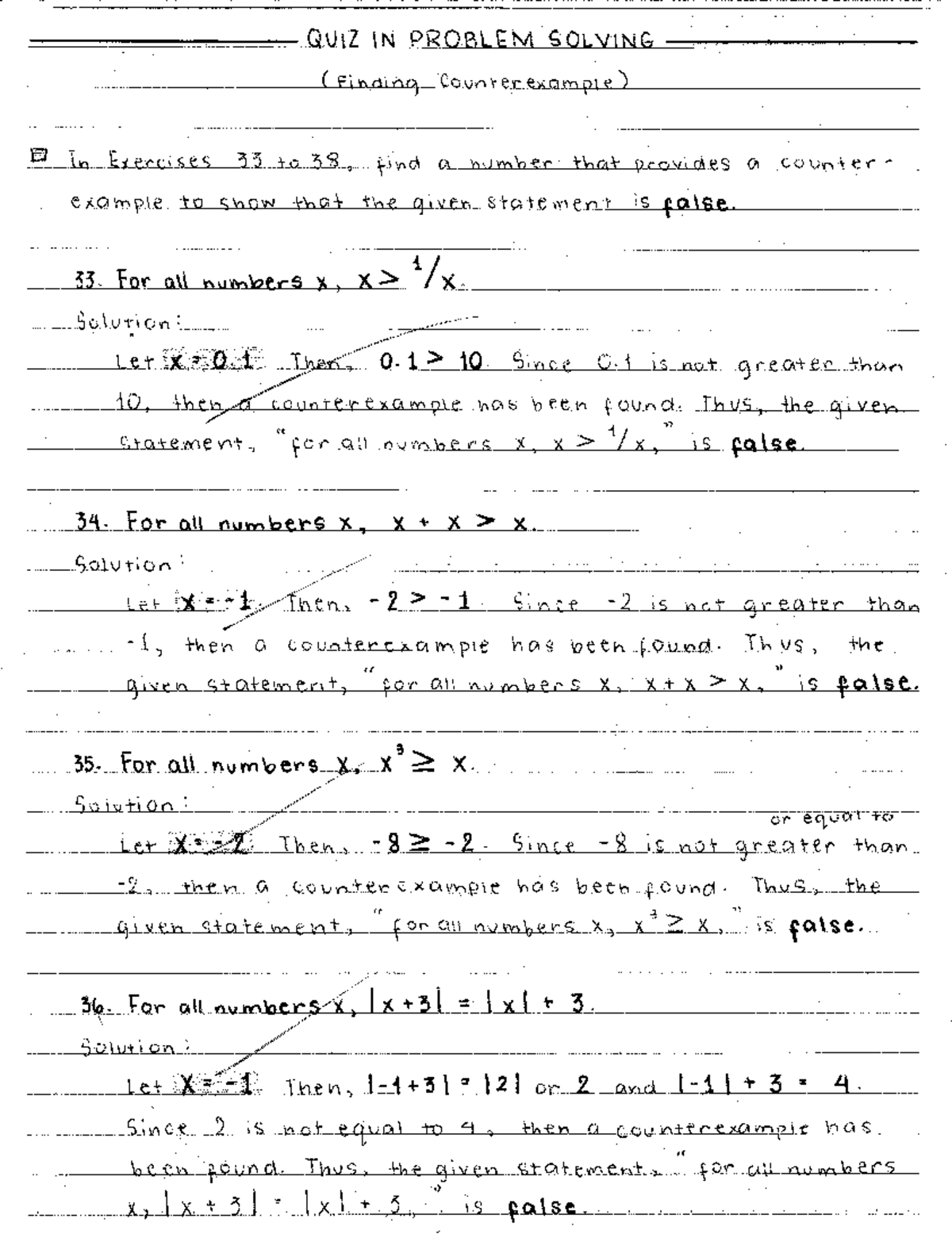 Mathematics in the Modern World Quiz in Finding Counterexample Studocu