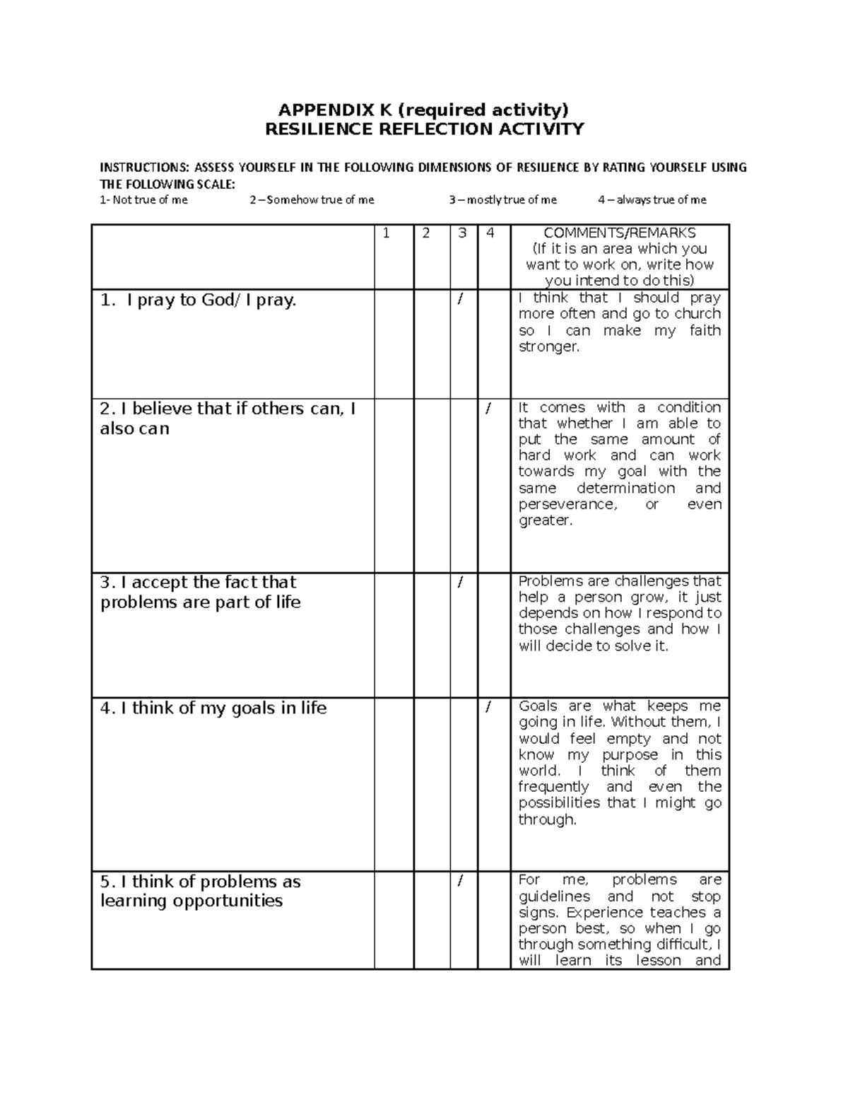 Resilience Reflection Activity - APPENDIX K (required activity ...