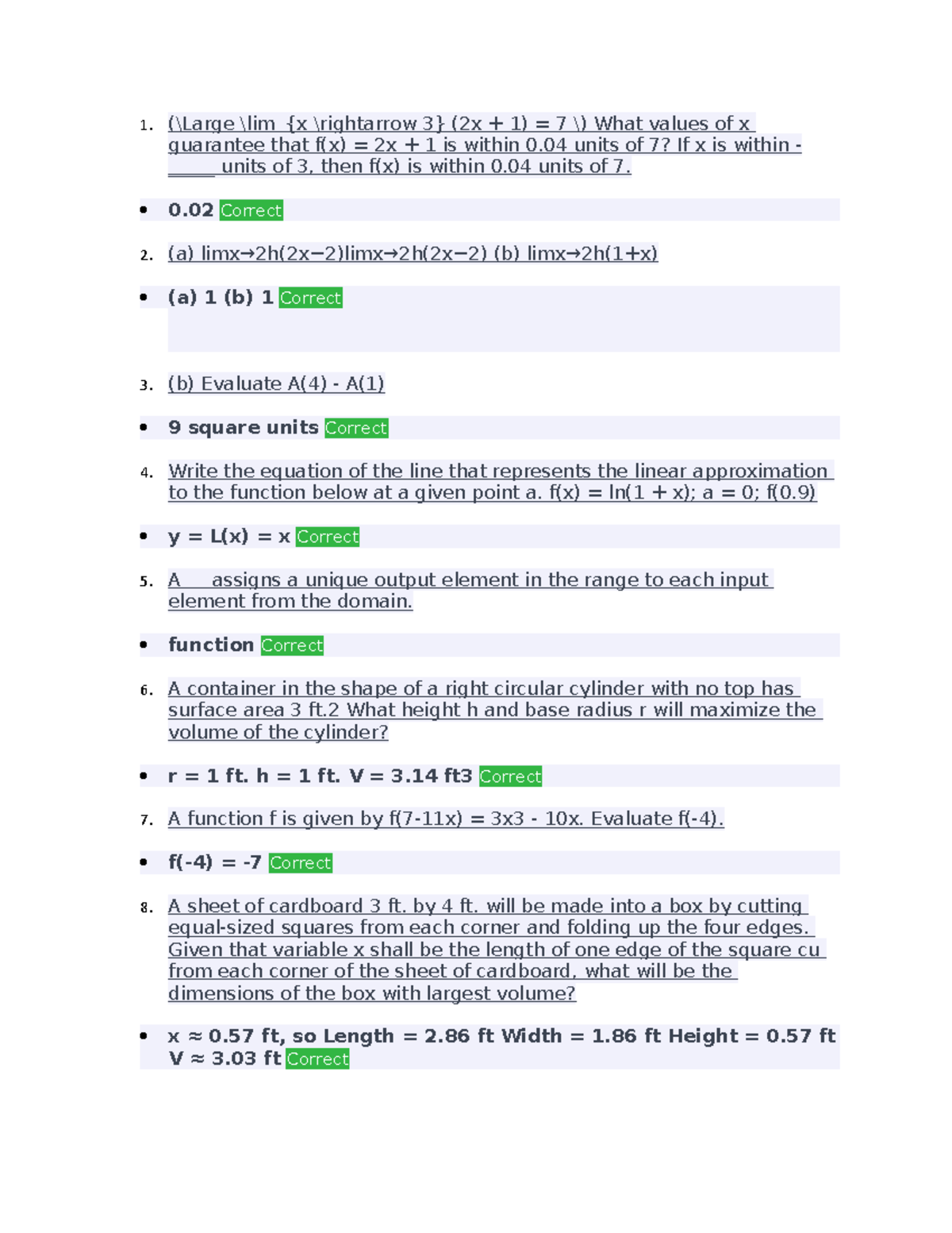 Calculus 1 - exam prelim 1 - 1. (\Large \lim_{x \rightarrow 3} (2x + 1 ...