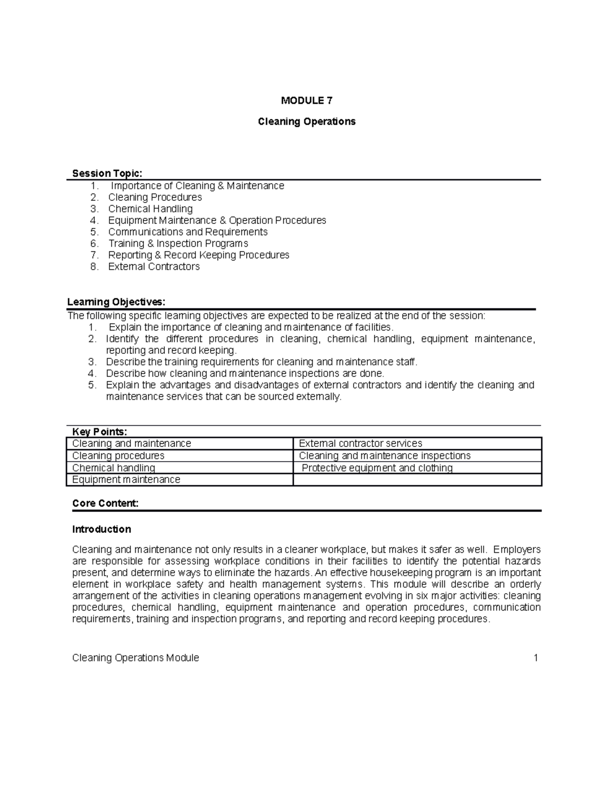 Module 7 Cleaning Operations - Operations Management - Studocu