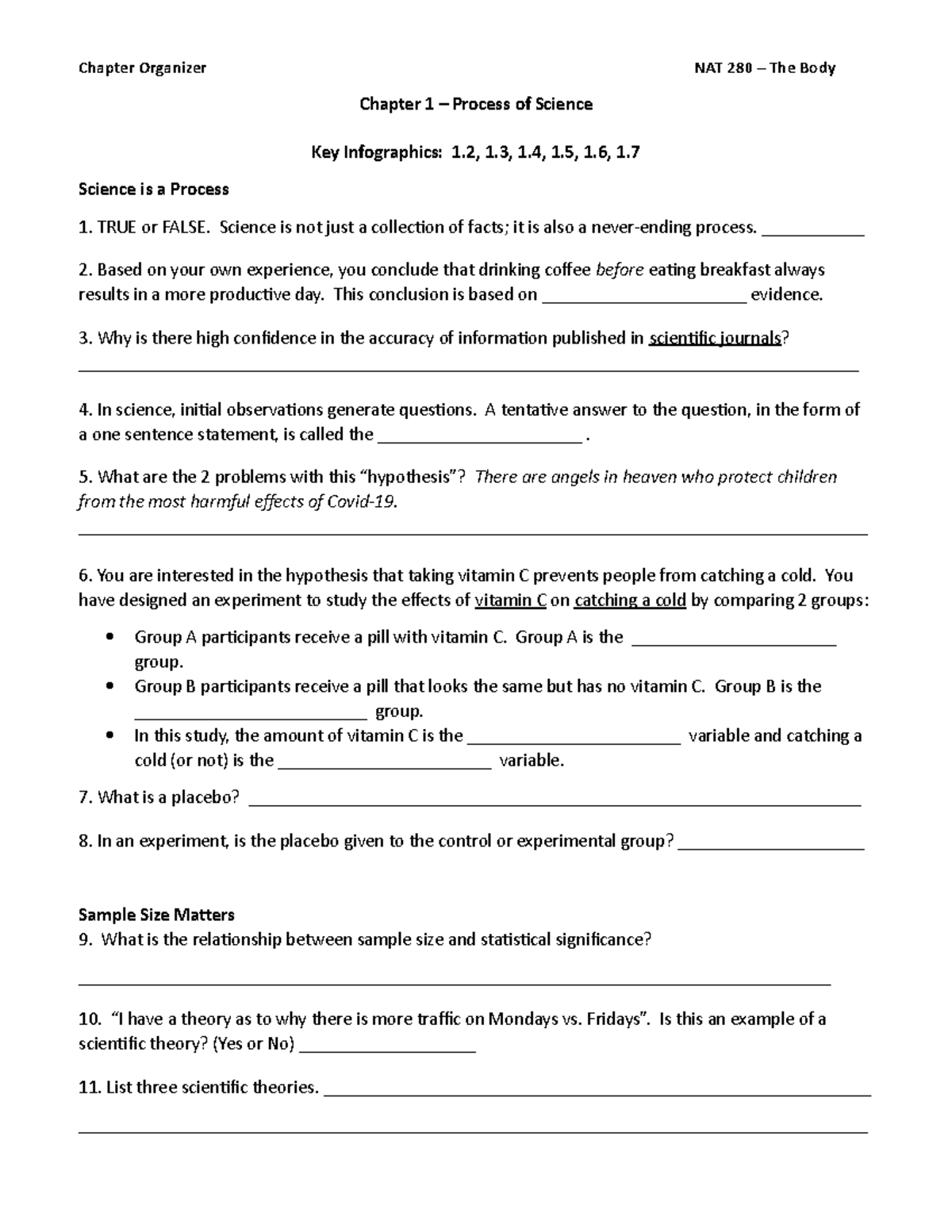 Chapter 1-Process of Science-Organizer - Chapter Organizer NAT 280 ...