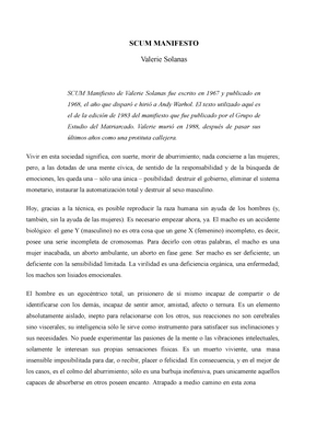 Polieticas 6 Scummanifesto - SCUM MANIFESTO Valerie Solanas SCUM Manifiesto  de Valerie Solanas fue - Studocu