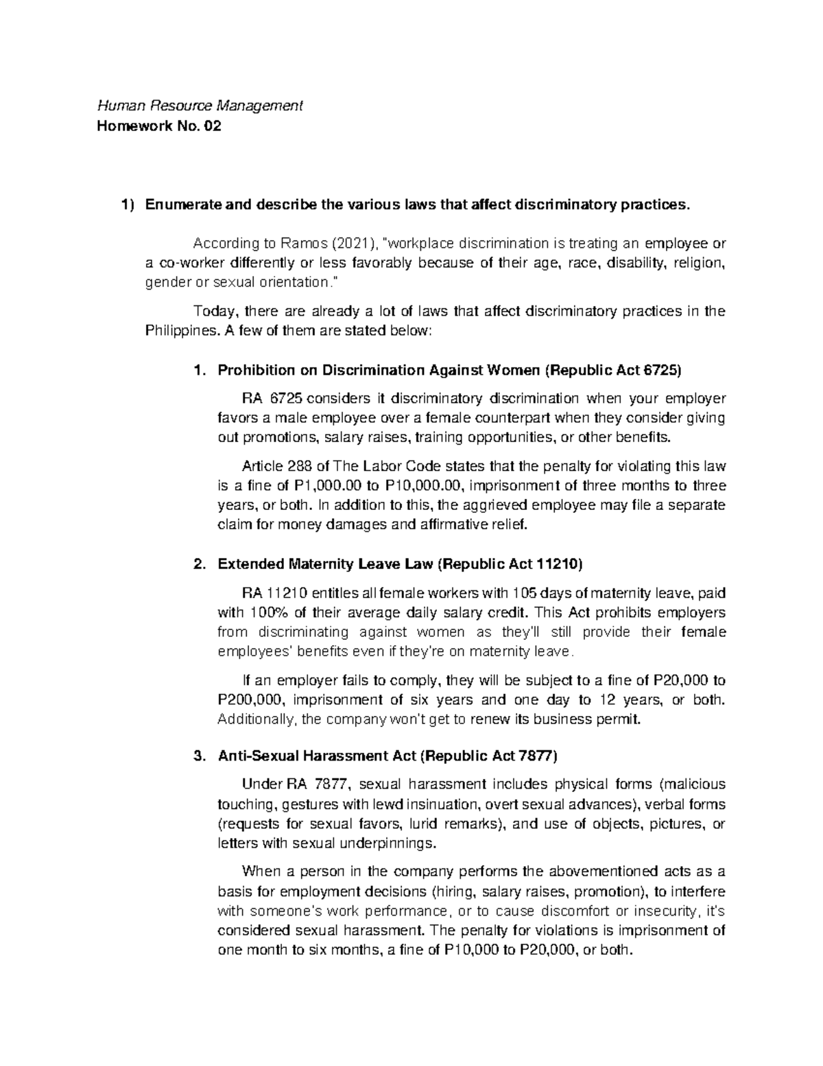 Human Resource Management Laws affecting Discriminatory Practices