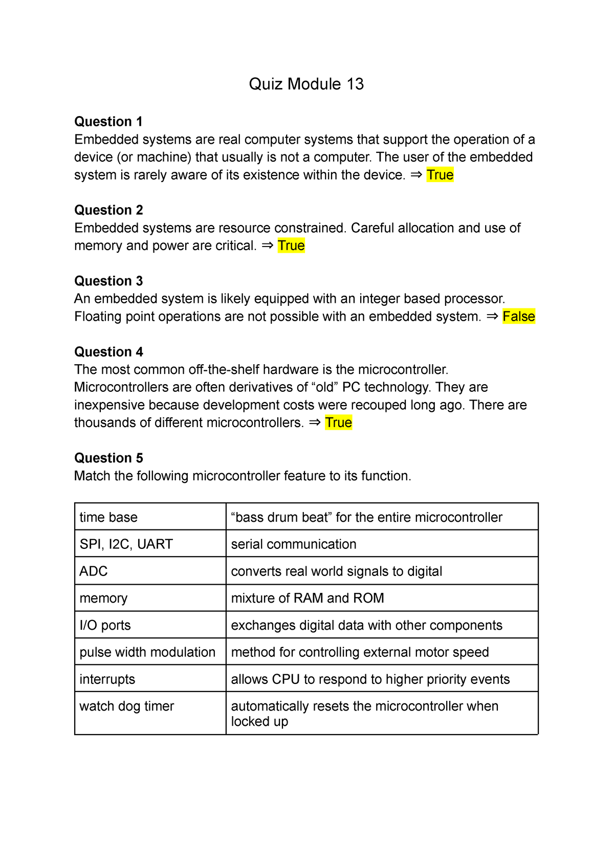 Quiz Module 13 - Quiz Module 13 Question 1 Embedded Systems Are Real ...