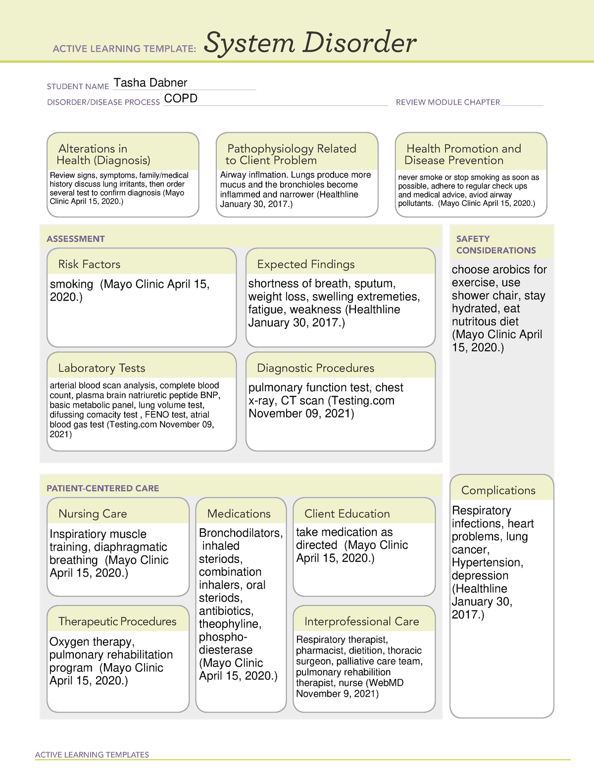 COPD concept map ACTIVE LEARNING TEMPLATES System Disorder STUDENT