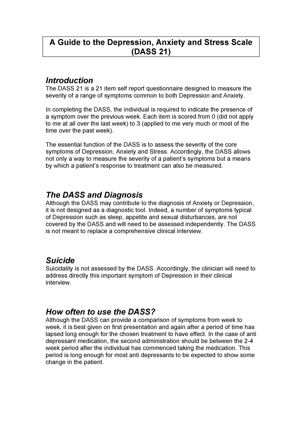 Mh Dass21 Instructions A Guide To The Depression Anxiety And Stress Scale Dass 21 3204