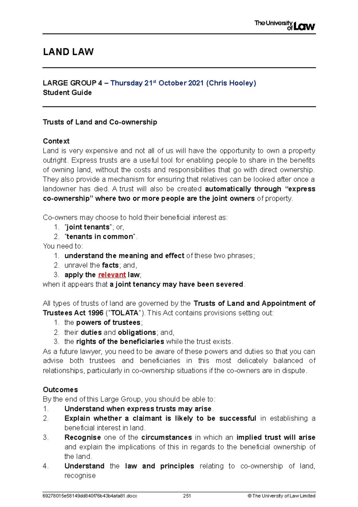 2021 LAND LG04 - large group4. - LAND LAW LARGE GROUP 4 – Thursday 21st ...