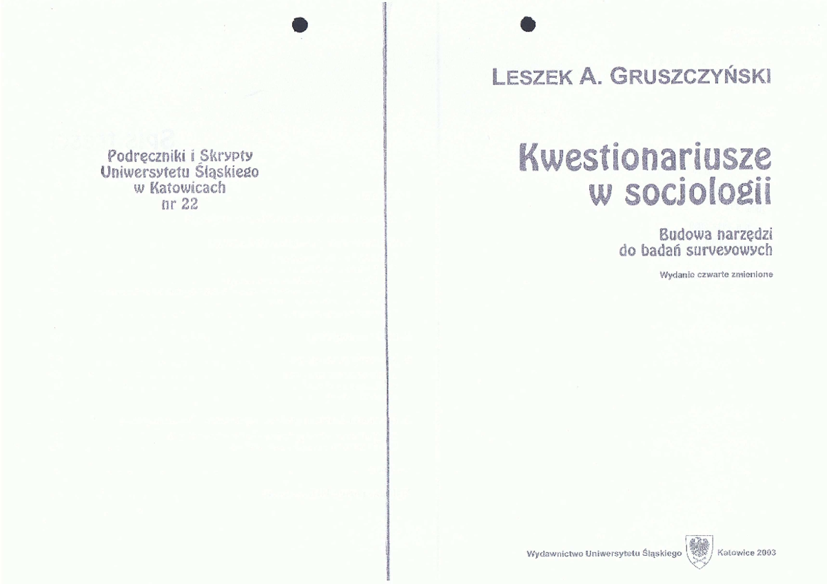 Gruszczyński Leszek - Kwestionariusze W Socjologii - Metody Badań ...