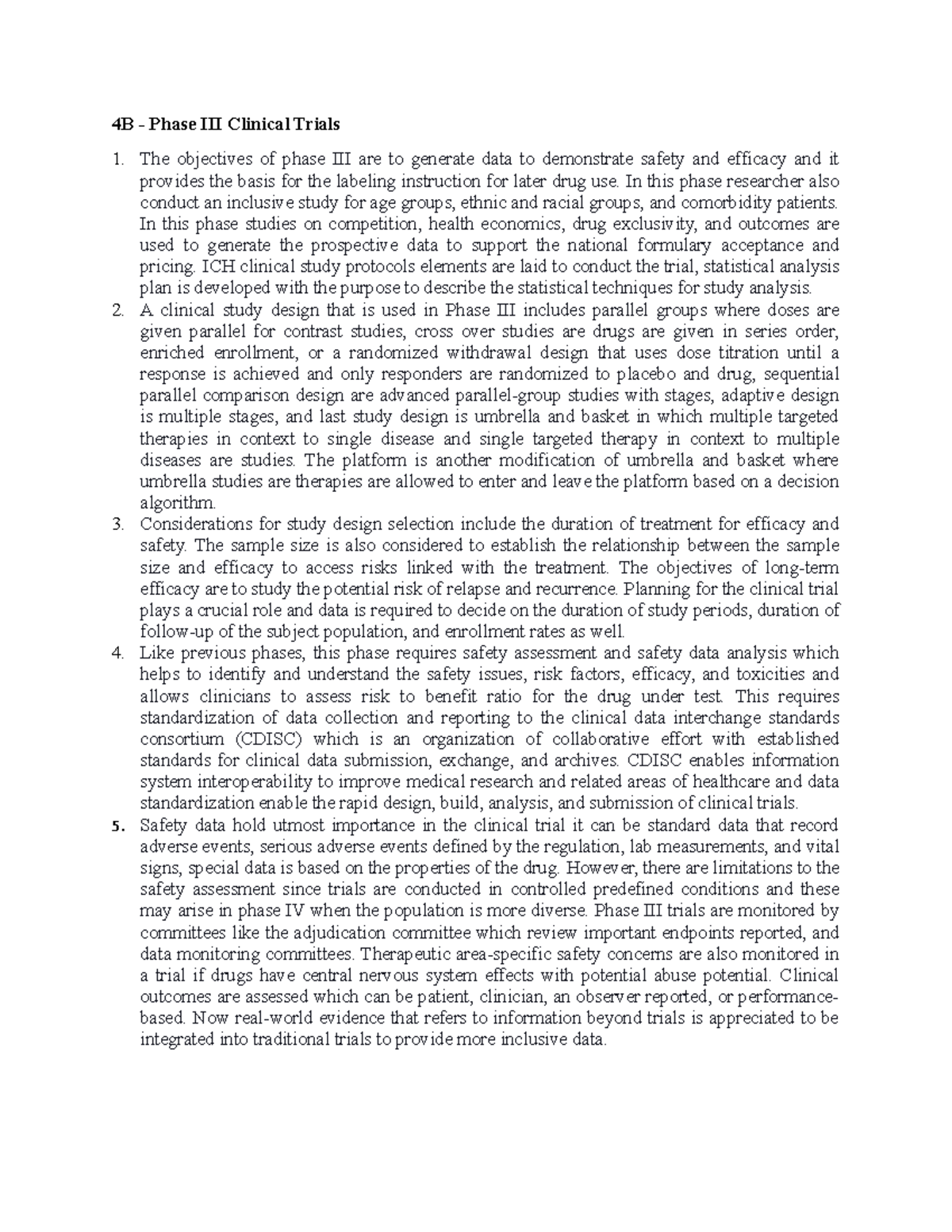 Lecture 4 B Summary - 4B - Phase III Clinical Trials The objectives of ...