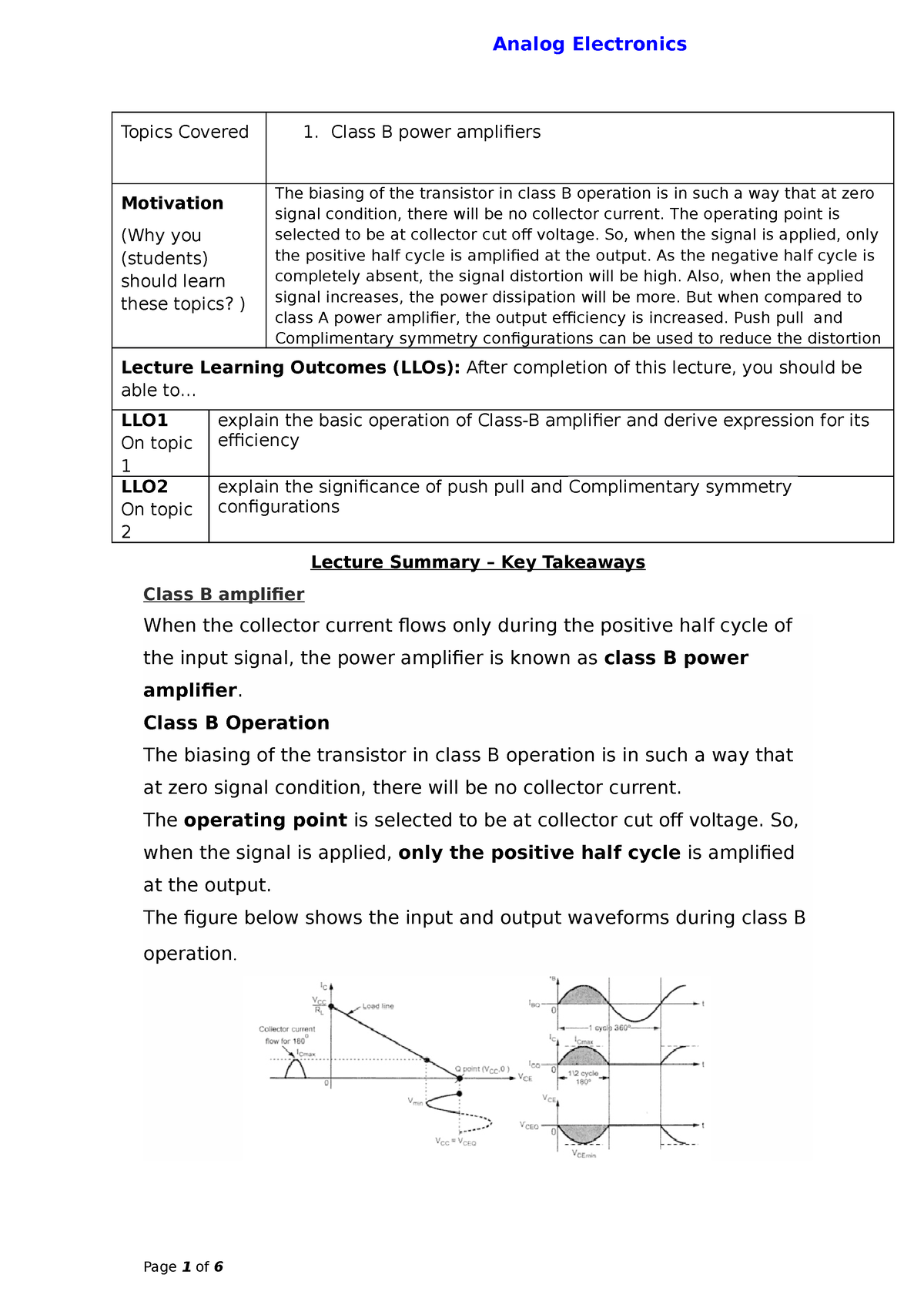 Class B Power Amplifiers. - Topics Covered 1. Class B Power Amplifiers ...