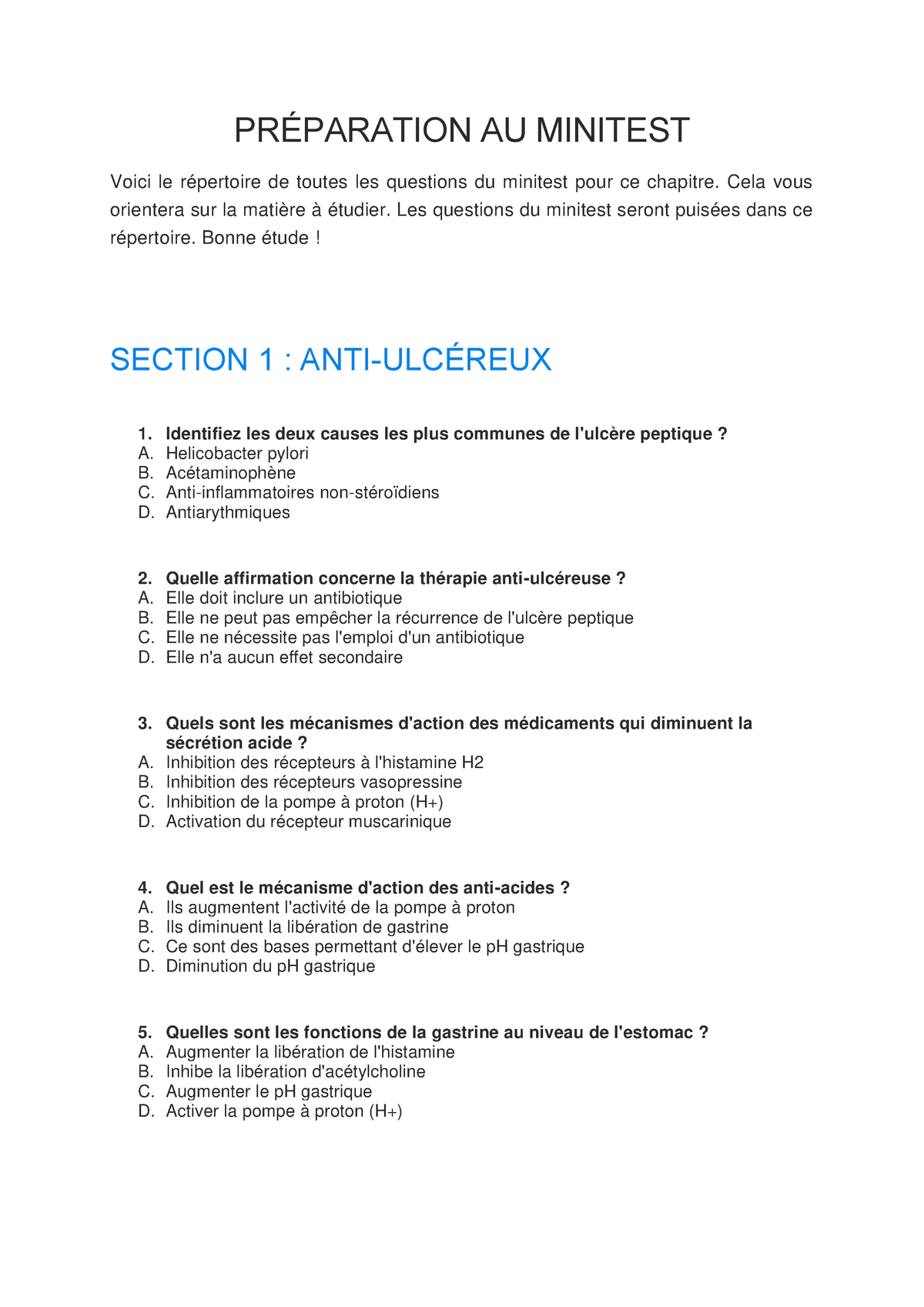 Examen 27 Février 2019, questions - PHL1001- W3 - Pharmacologie - StuDocu