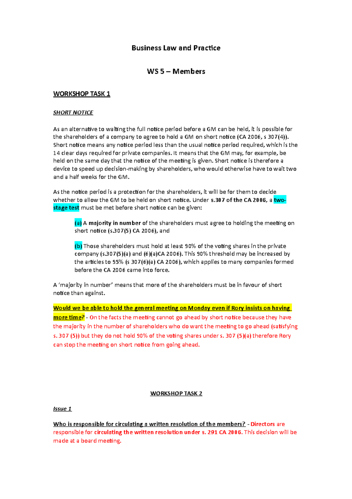 BLP WS 5 -MEMBERS - Business Law and Practice WS 5 – Members WORKSHOP ...