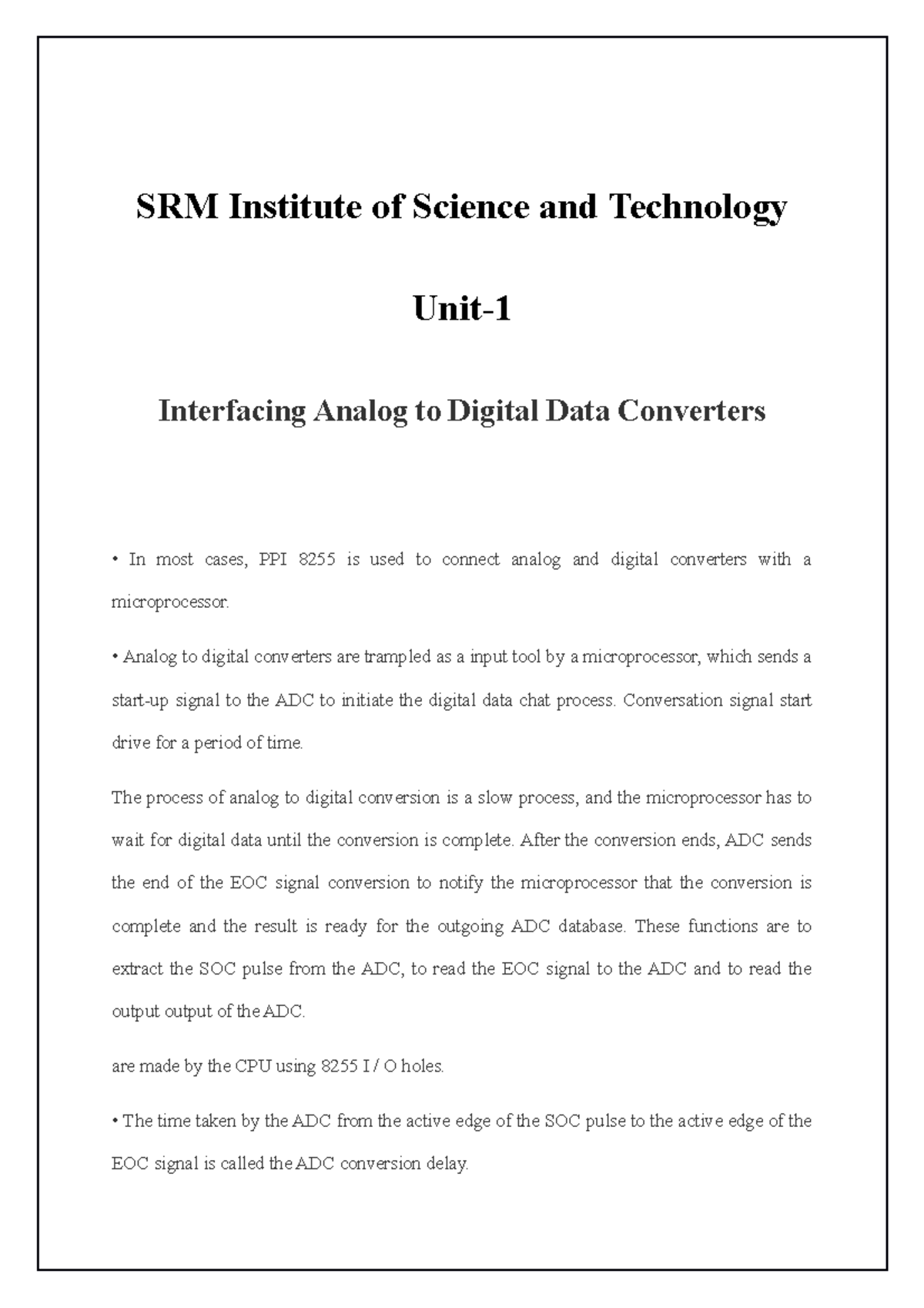 Interfacing Analog to Digital Data Converters - SRM Institute of ...