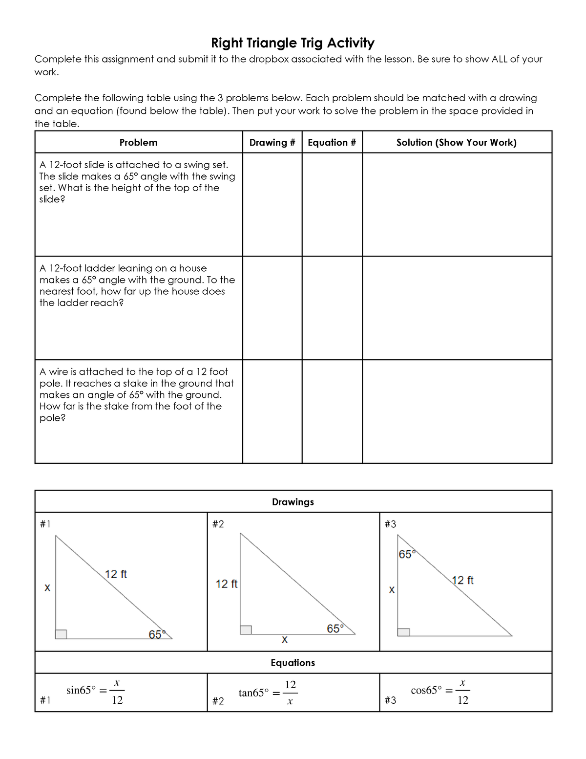 Copy of Main Assignment Right Triangle Trig Activity - Right Triangle ...