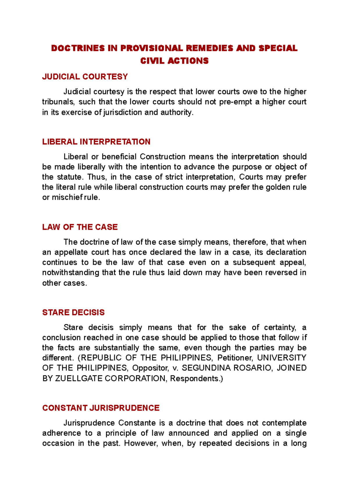 DoctrinesIN Provisional RemediesAND Special Civil Actions 2
