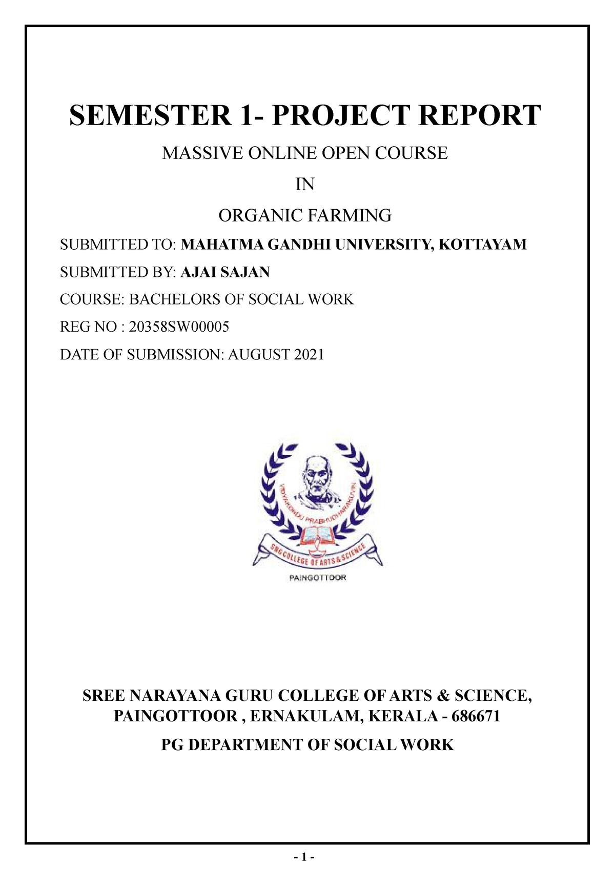 MOOC Course Ajai Sajan - 1 - SEMESTER 1- PROJECT REPORT ####### MASSIVE ...