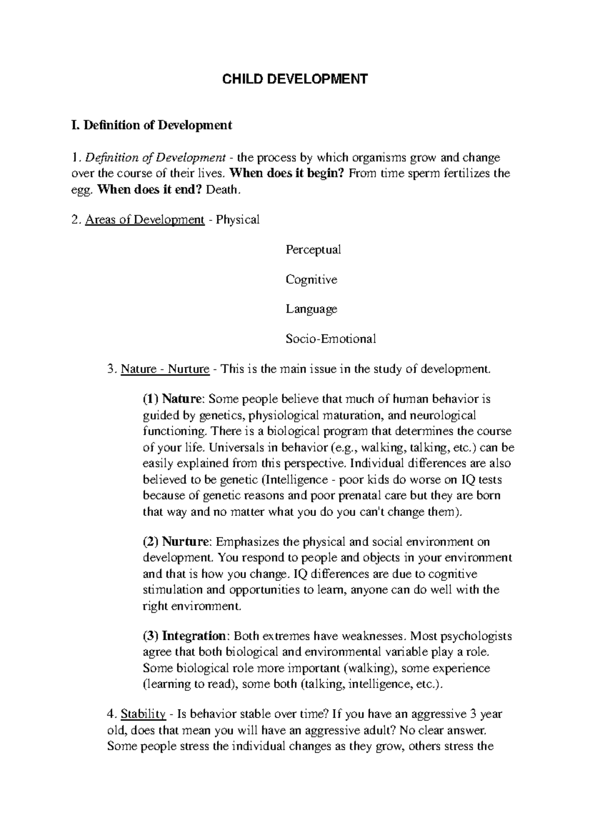 Lecture 10 Child Development - CHILD DEVELOPMENT I. Definition of ...