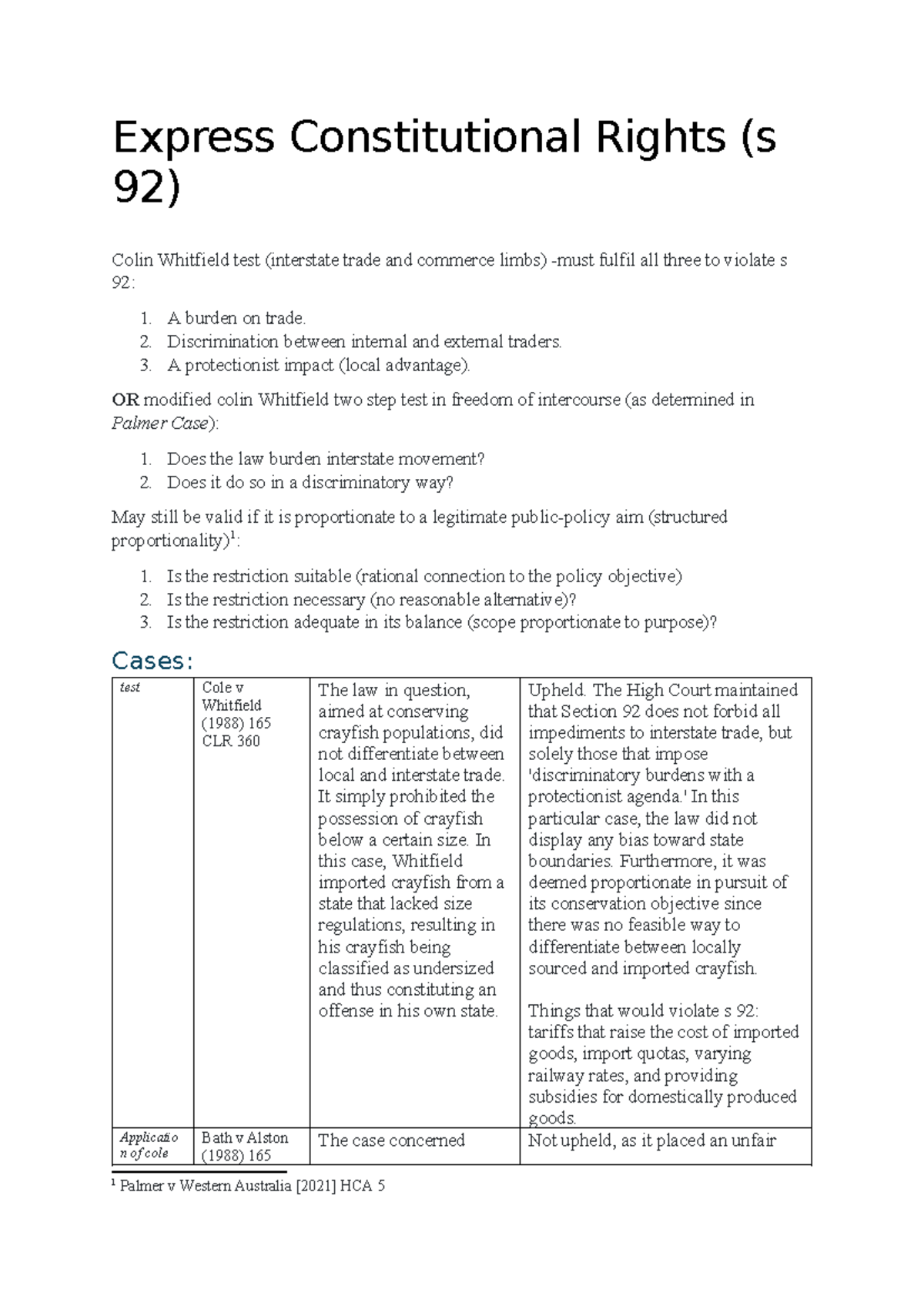 Express Constitutional Rights - A burden on trade. 2. Discrimination ...