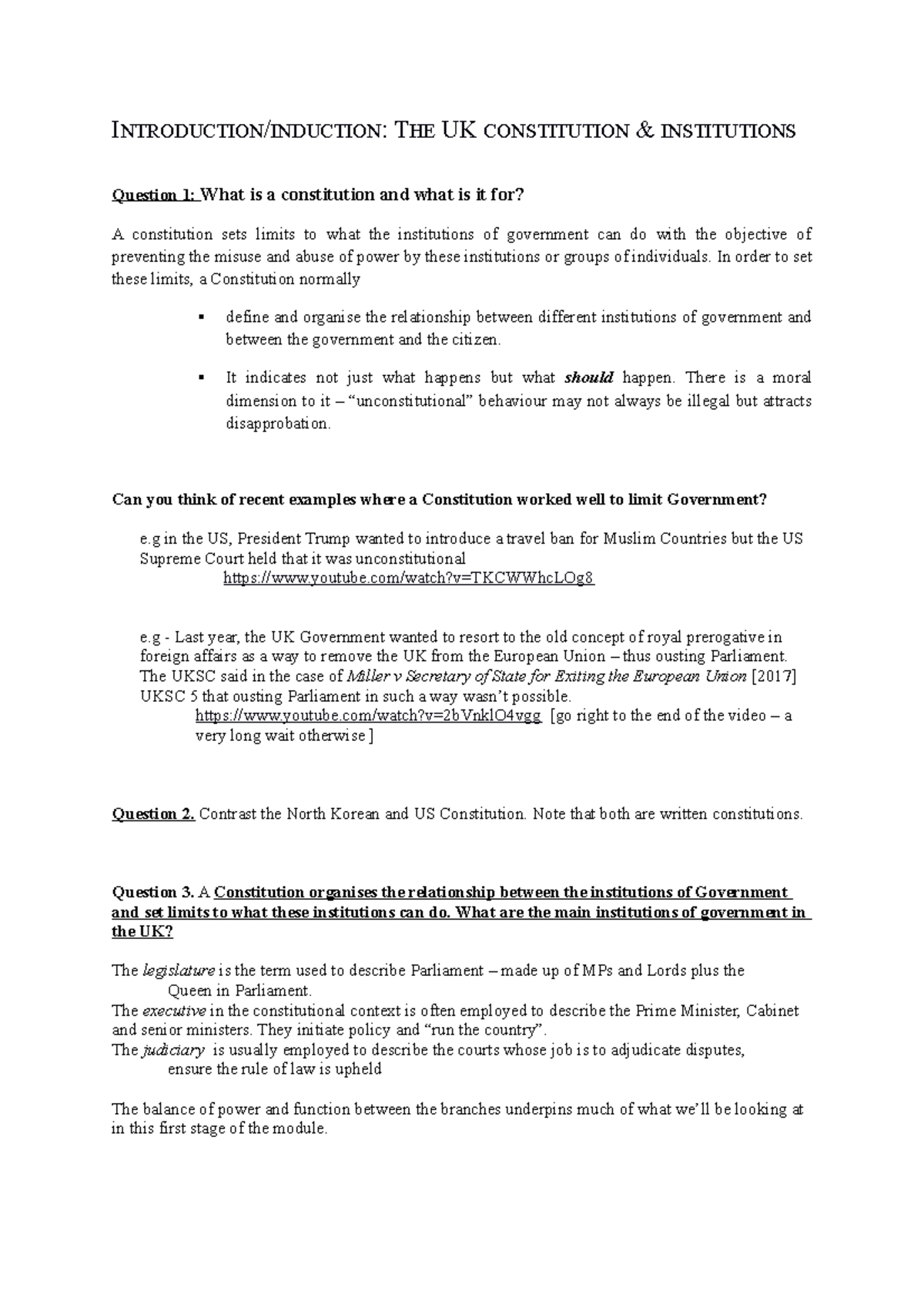 Guidance Notes Introduction to Constitutional Law INTRODUCTION