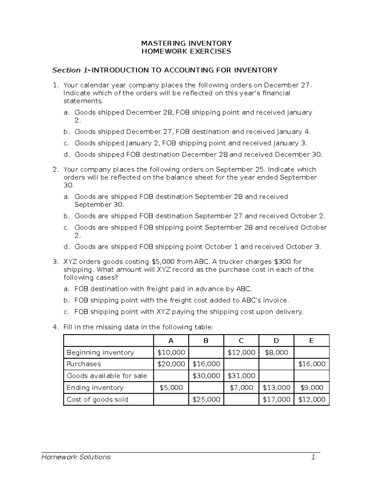 mastering inventory homework exercises