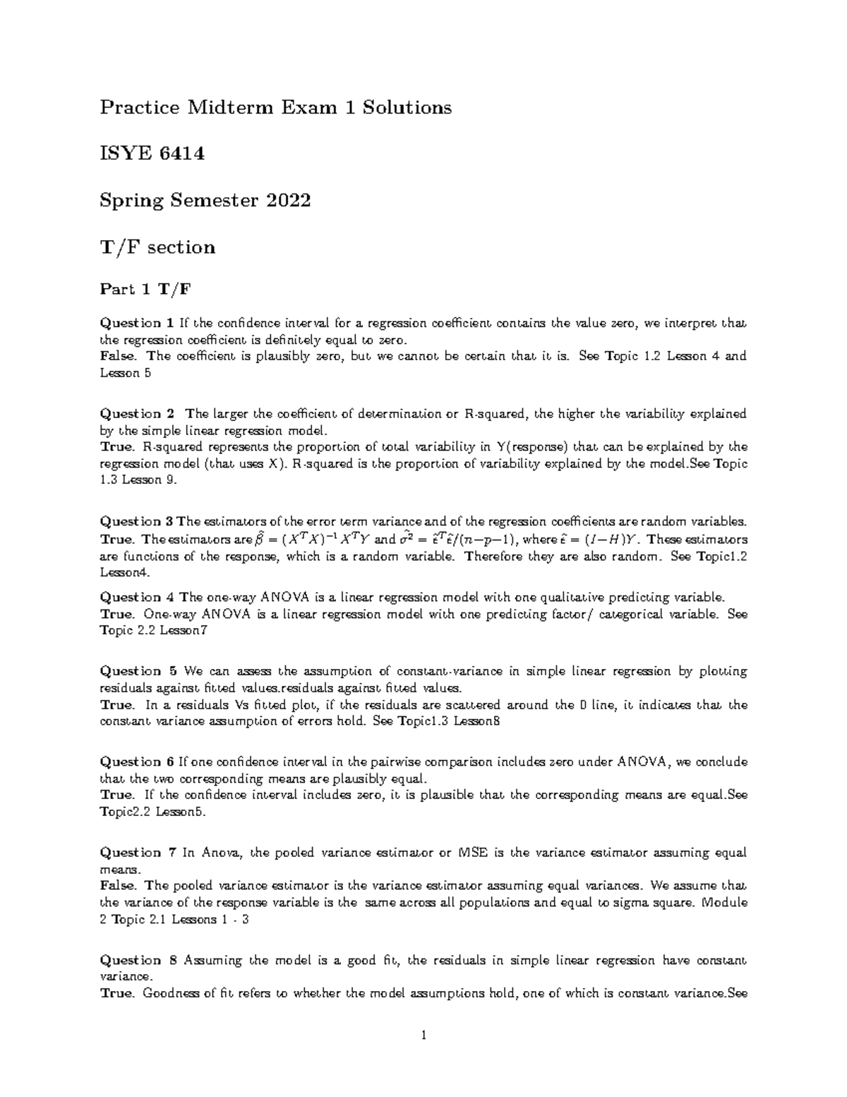 Practice Midterm 1 Solutions - Practice Midterm Exam 1 Solutions ISYE ...