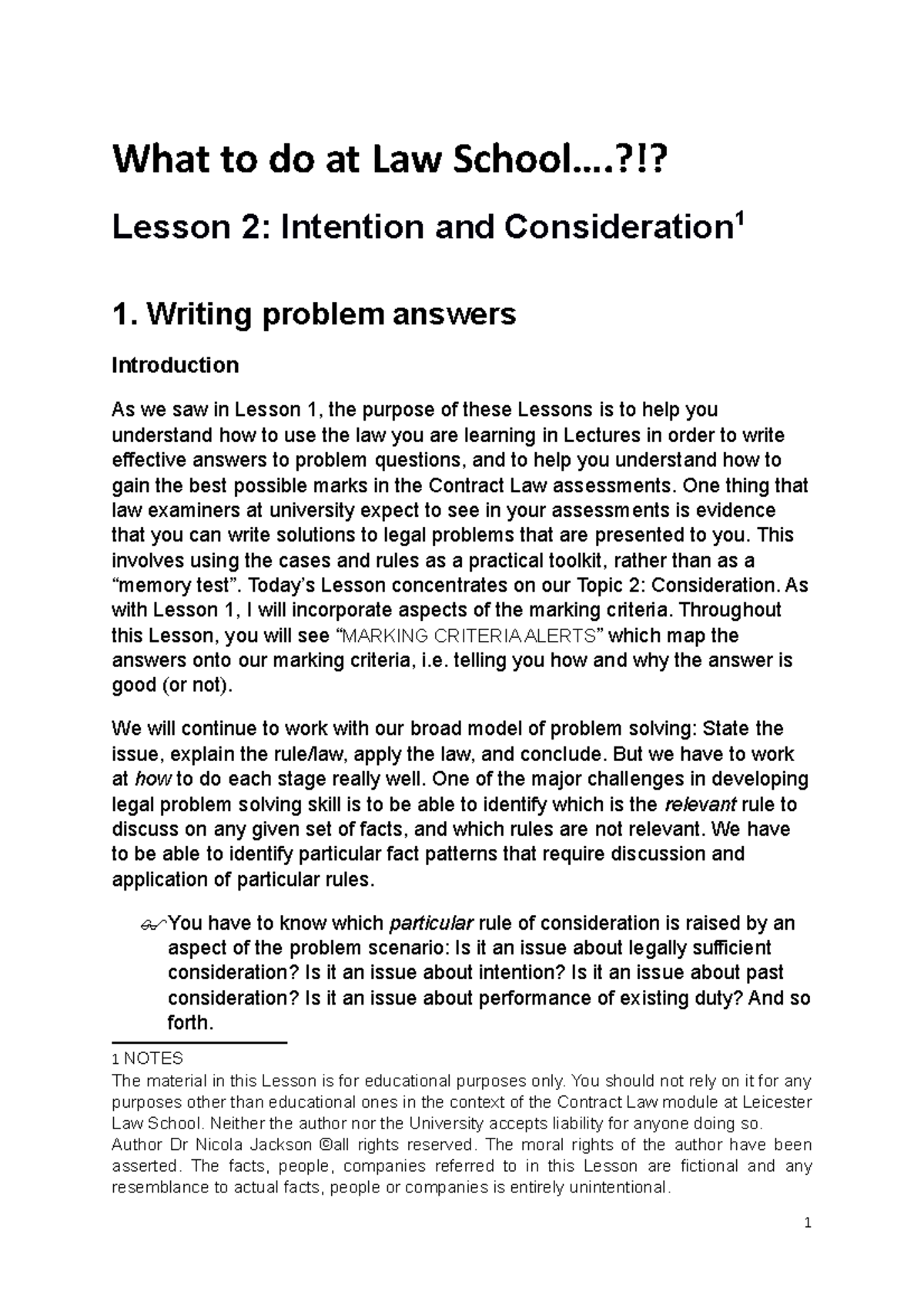 LW2130 Lecture Notes for contract law. - What to do at Law School ...
