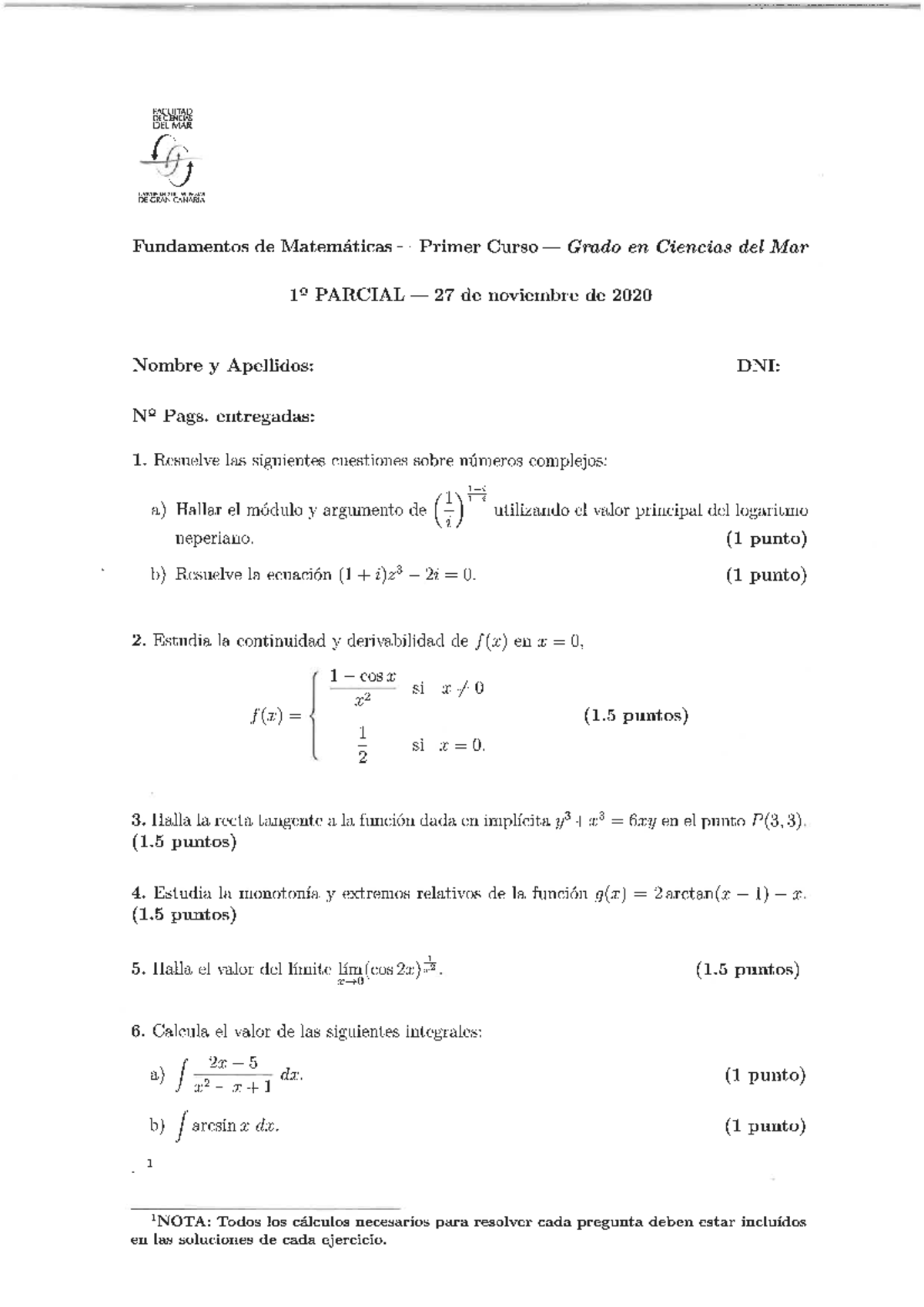 Solucion Y Enunciado Primer Parcial 20-21 - Fundamentos De Matemáticas ...