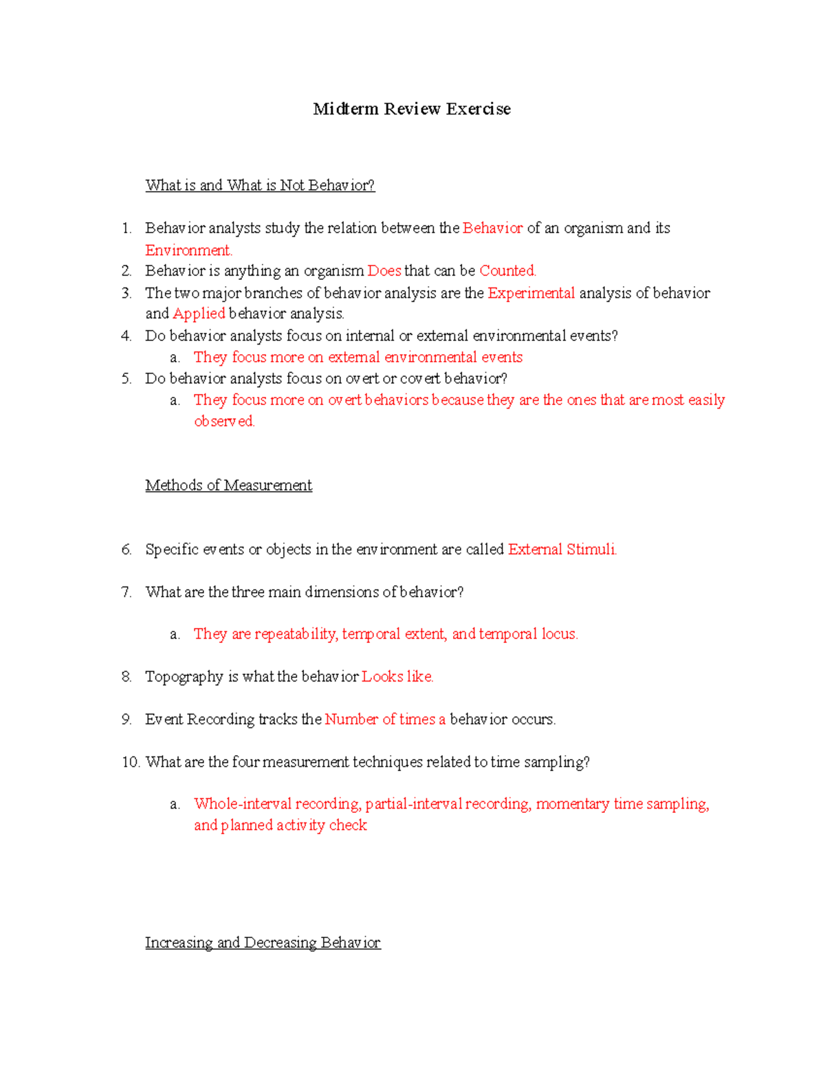 BEHV 2300 Midterm Review Exercise - Midterm Review Exercise What Is And ...