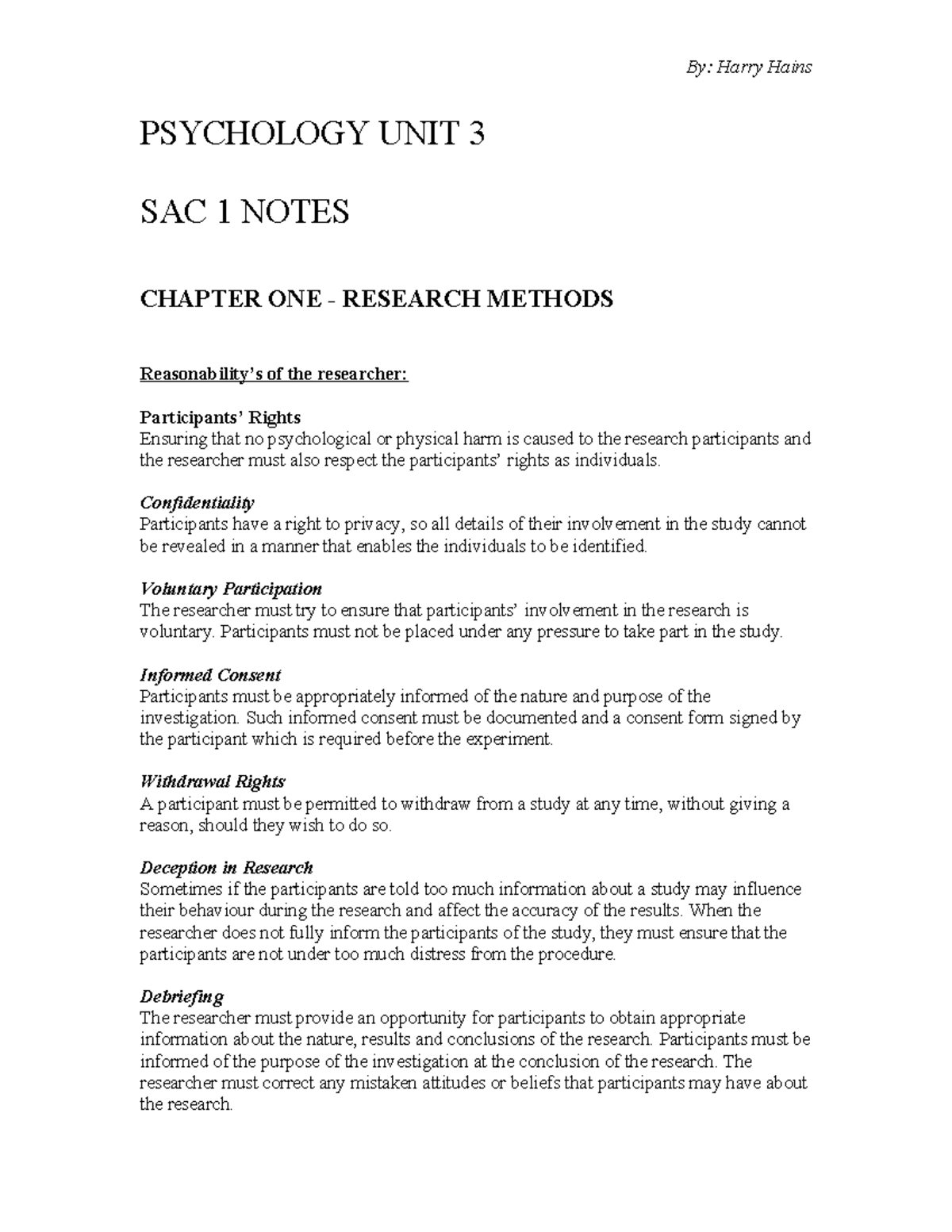 7836 Psych 3 SAC 1 Notes - dsjl - PSYCHOLOGY UNIT 3 SAC 1 NOTES CHAPTER ...