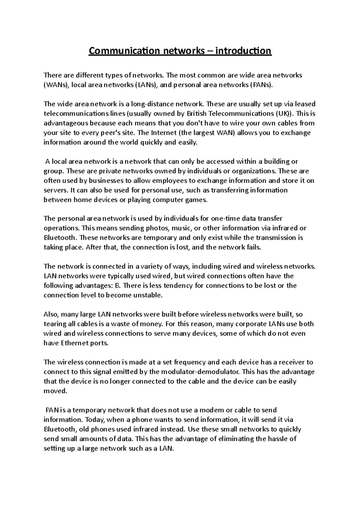 Communication networks introduction Communication networks