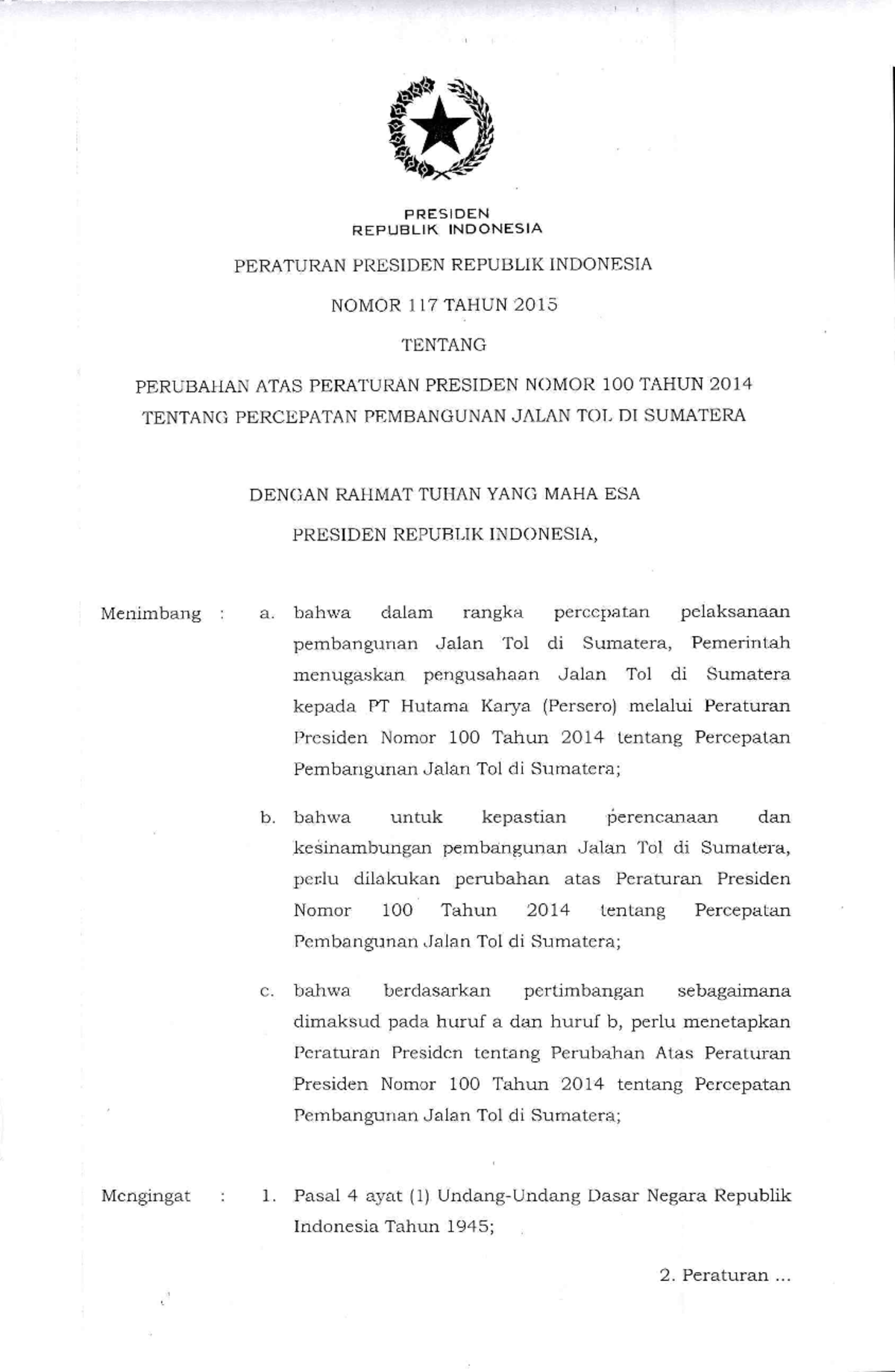 Perpres-1172015 - perpres jtts perubahan kedua - Perancangan Peraturan ...