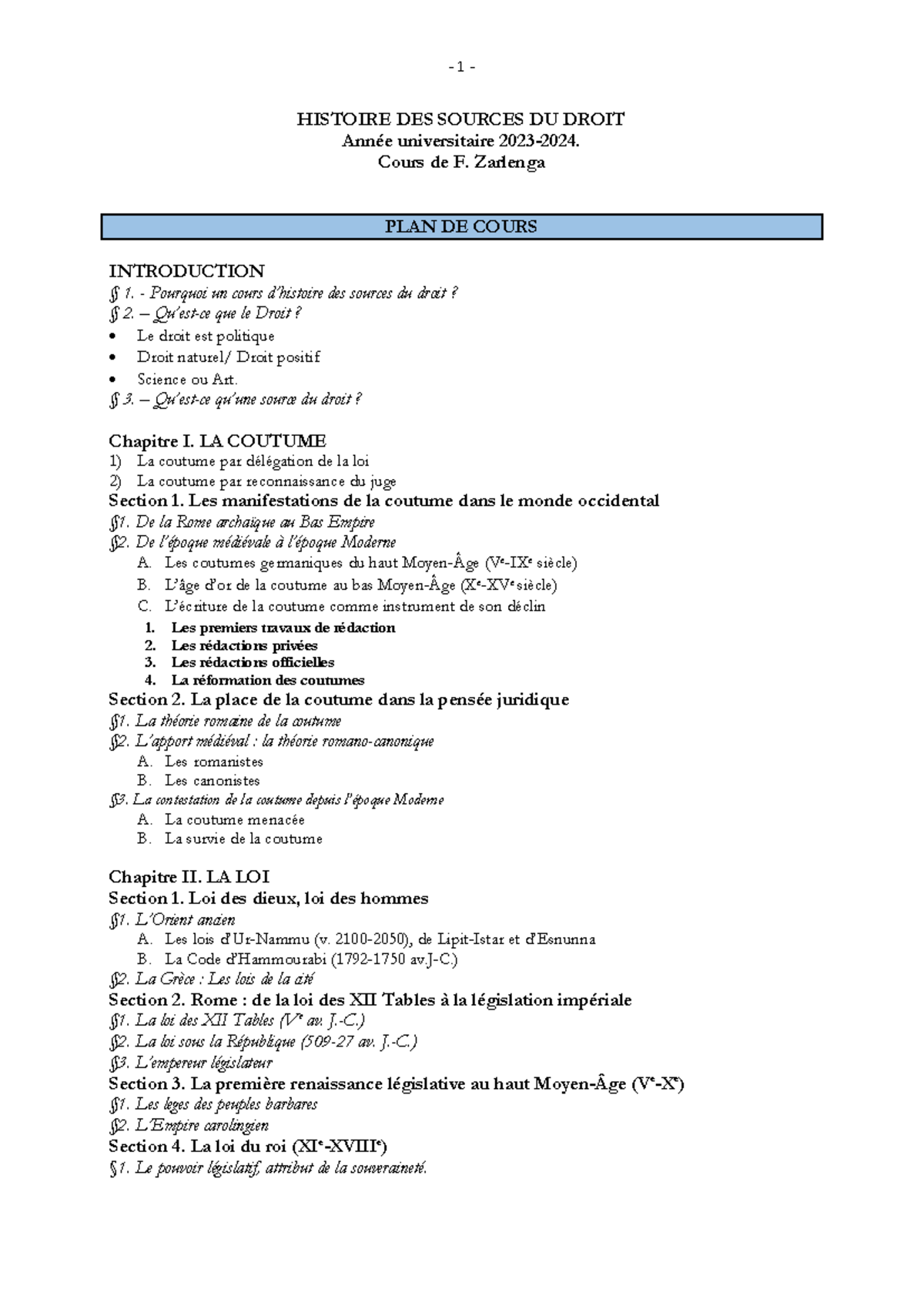 PLAN DE Cours - Plan donner du Professor - HISTOIRE DES SOURCES DU ...