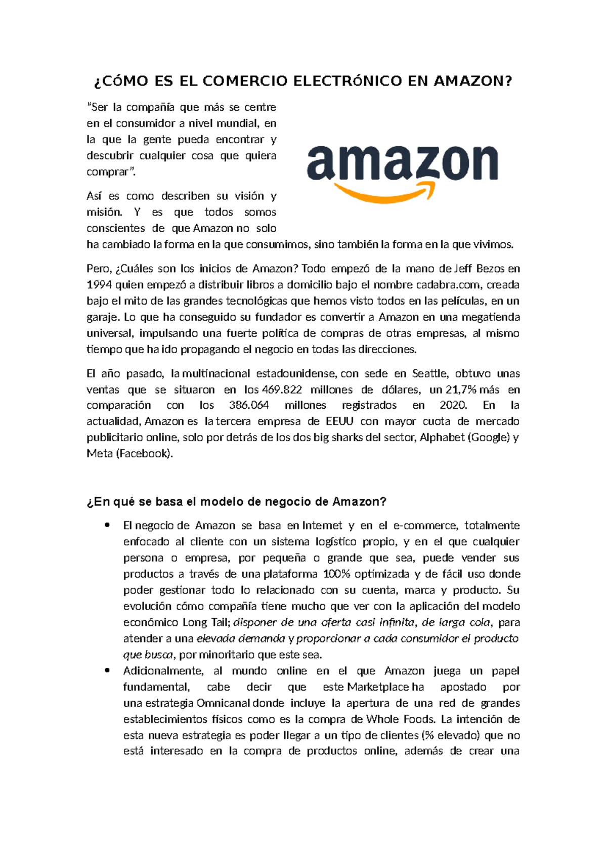Amazon - ¿CÓMO ES EL COMERCIO ELECTRÓNICO EN AMAZON? “Ser la compañía ...