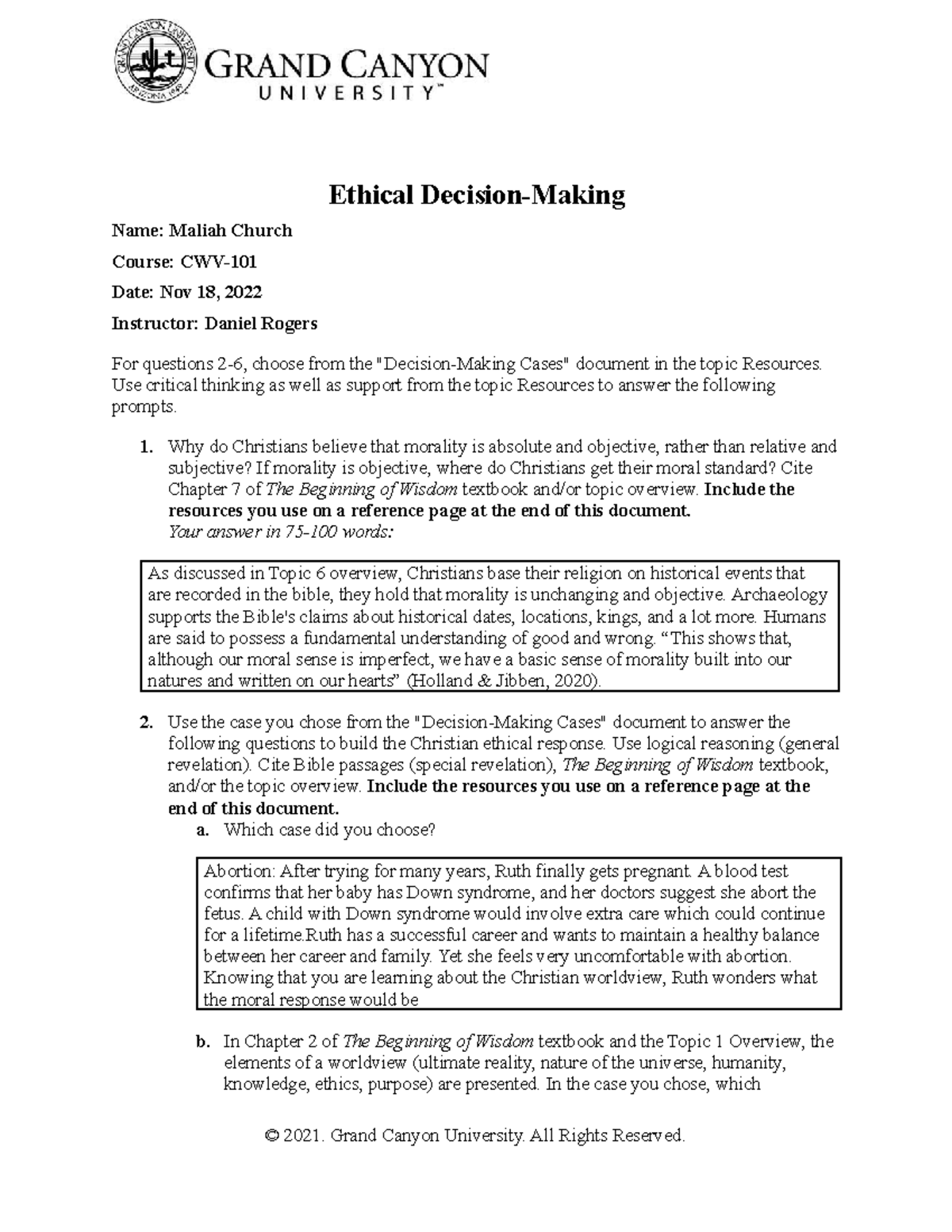 CWV 101 301 RS T6 T7Ethical Decision Making - Ethical Decision-Making ...