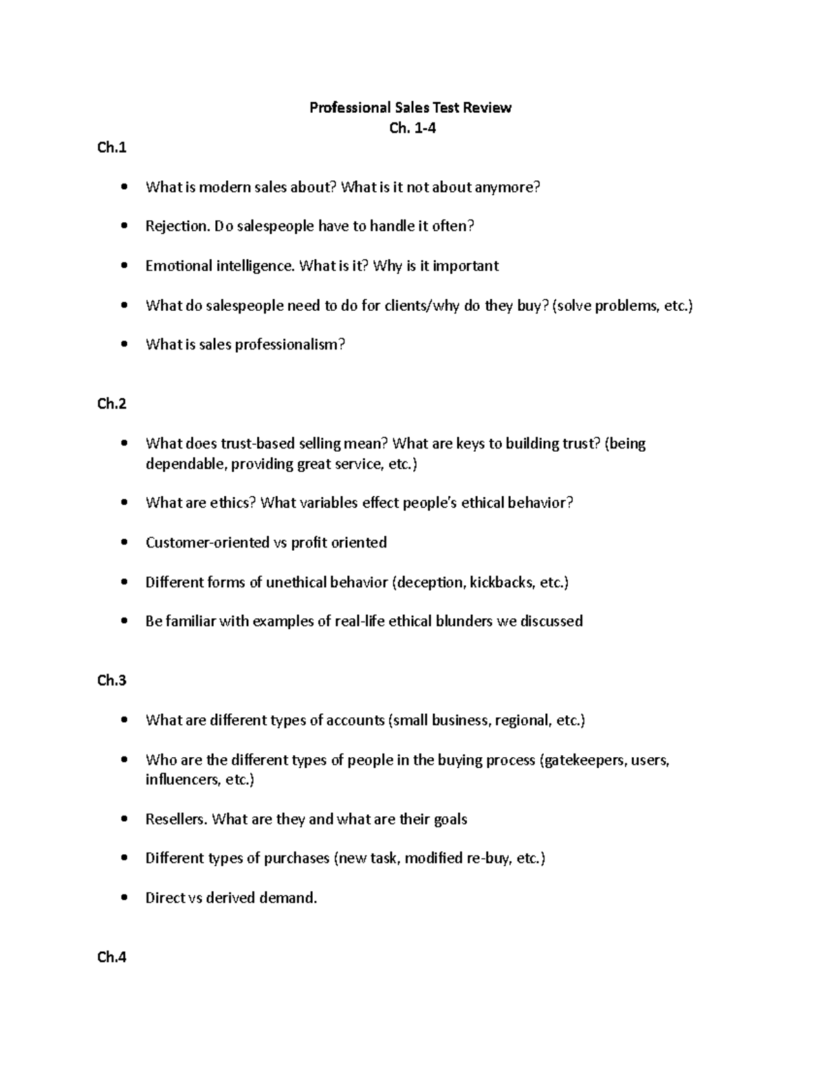 Sales Test #1 Review Fall 2020 - Professional Sales Test Review Ch. 1 ...