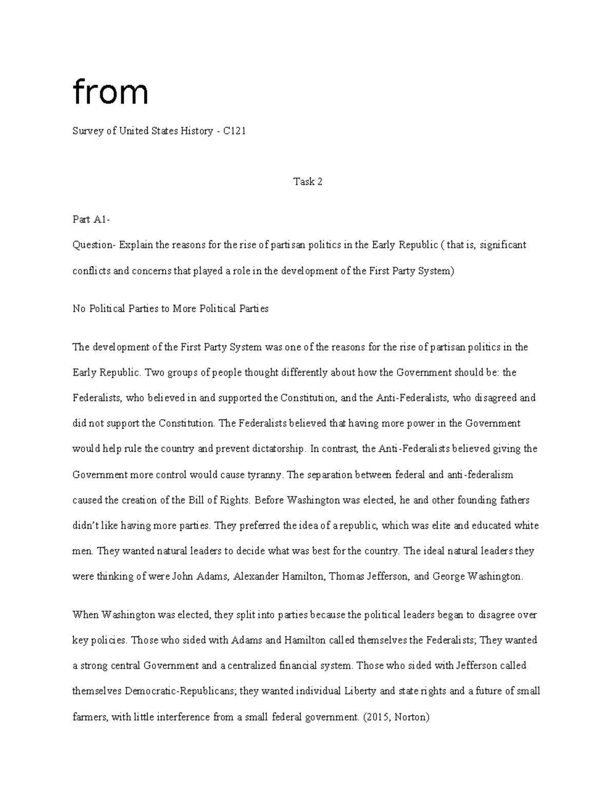 Task 2 US History - from Survey of United States History - C Task 2 ...