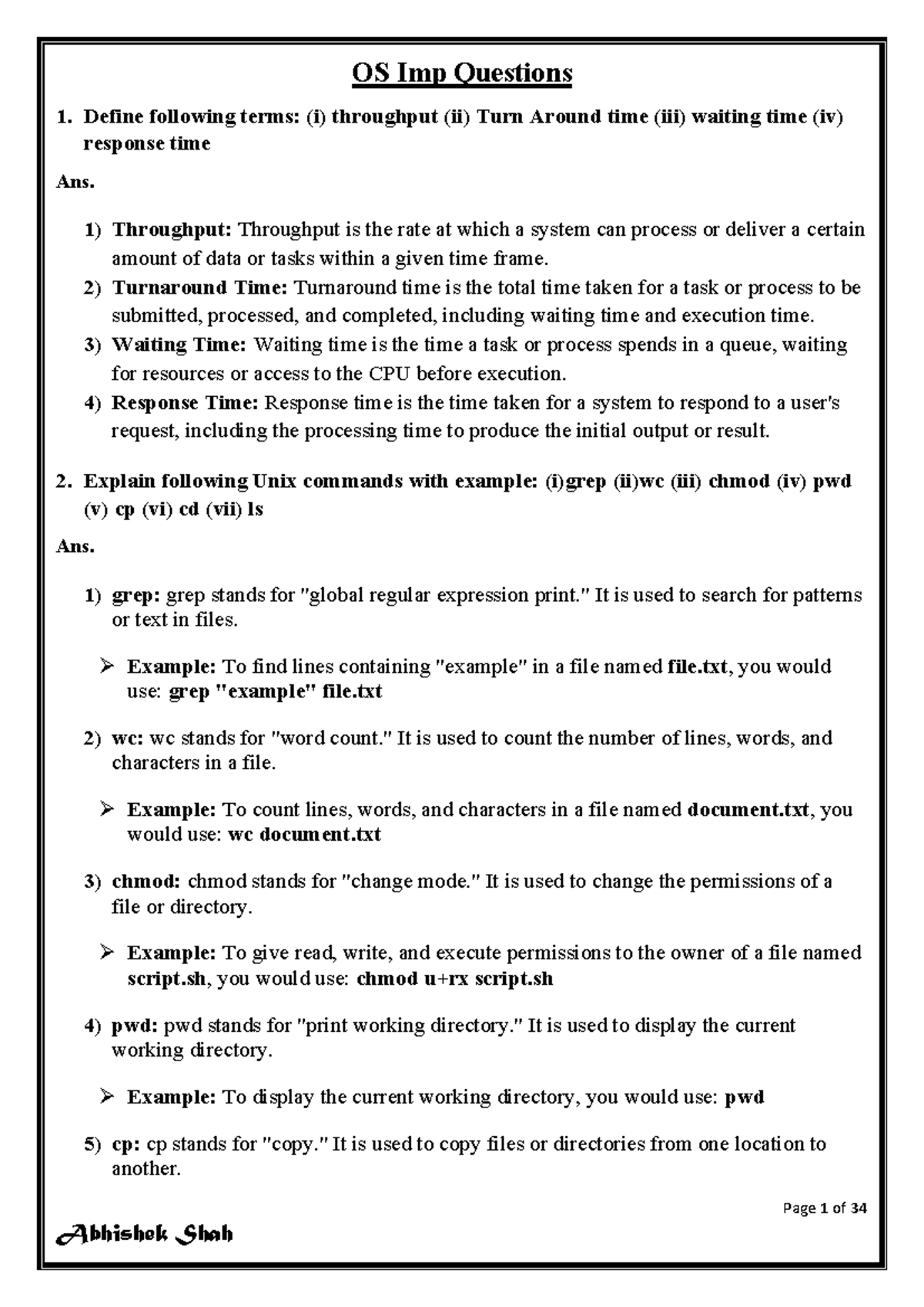 OS IMP Questions - Page 1 of 34 OS Imp Questions 1. Define following ...