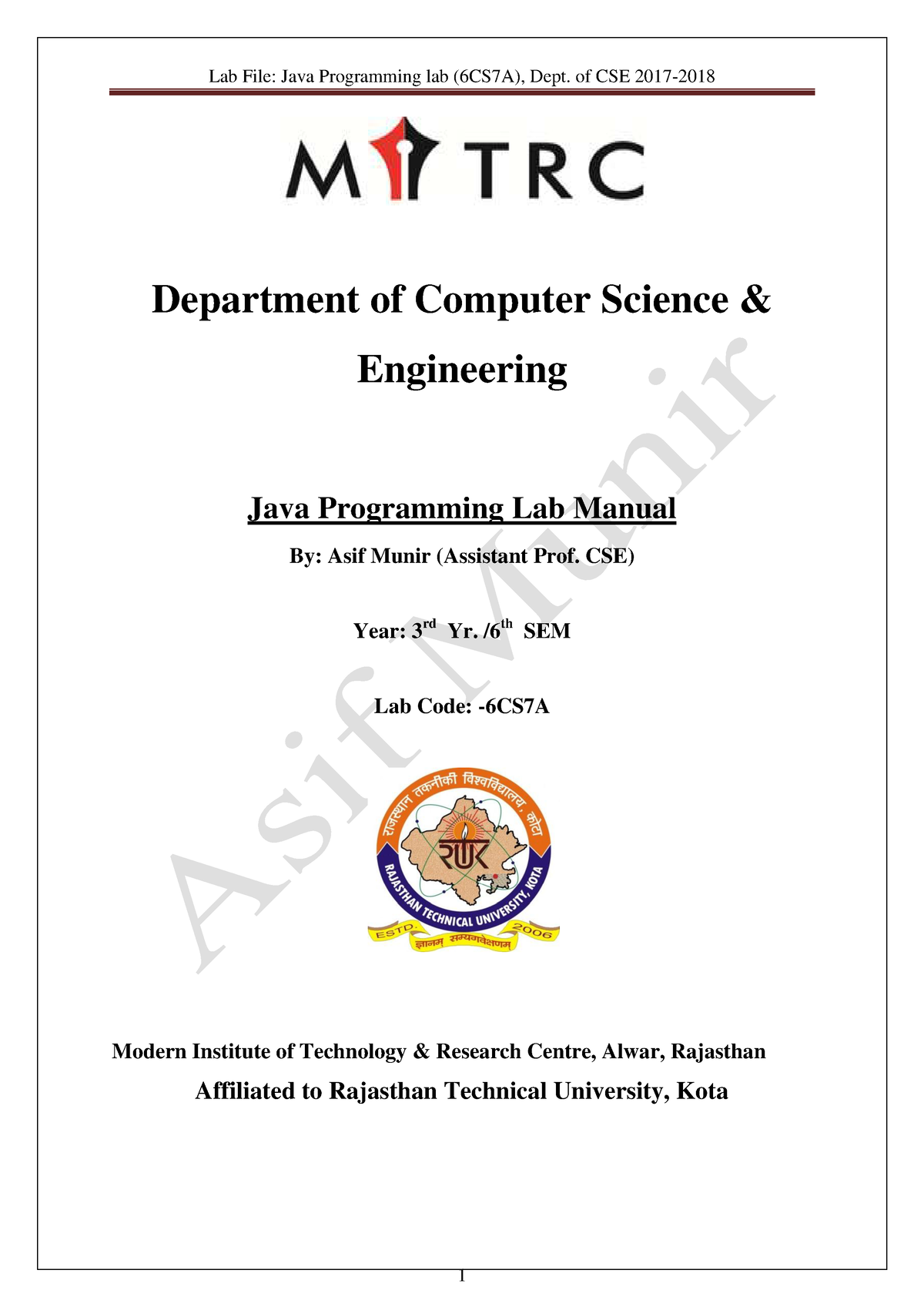 Java Programming Lab Manual - Department Of Computer Science ...