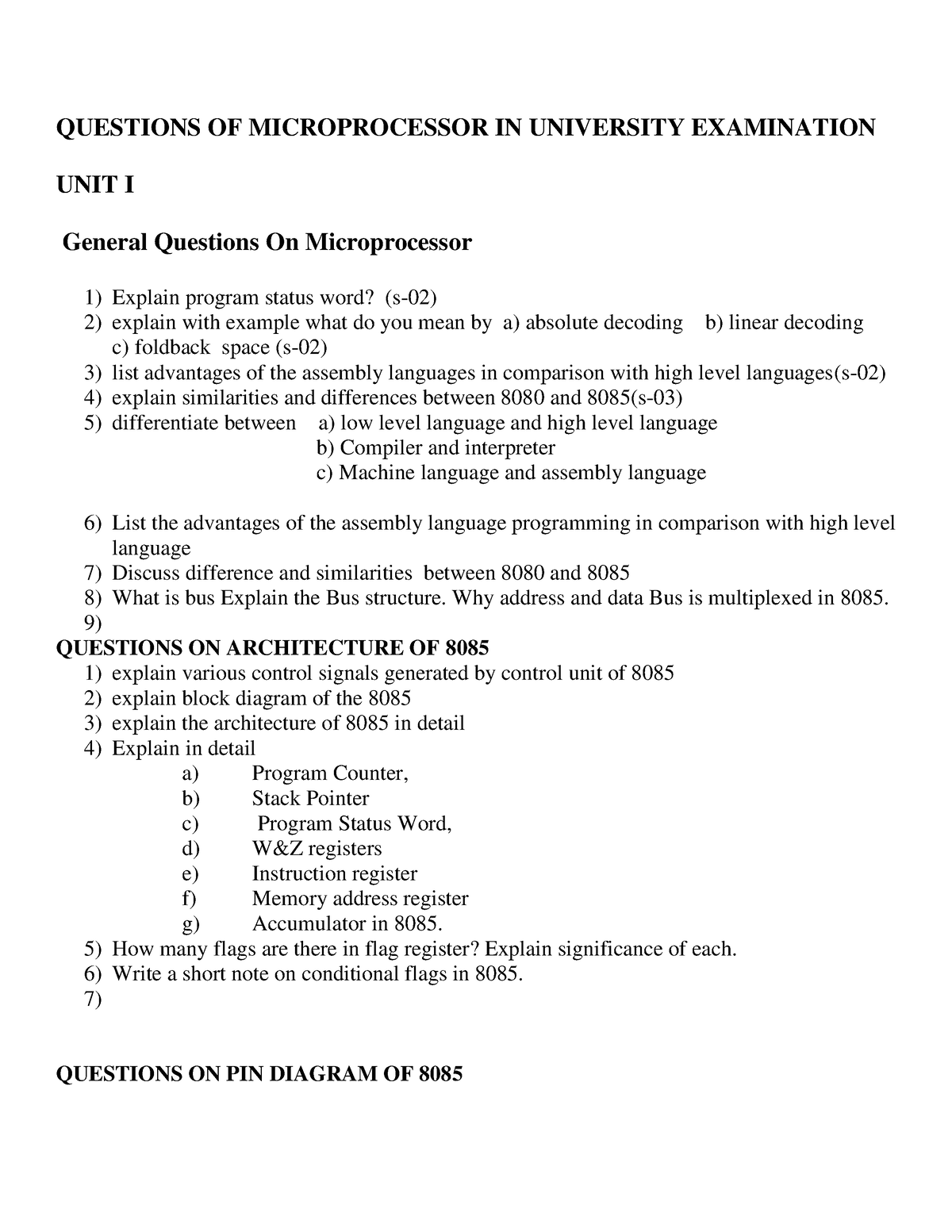 microprocessor assignment questions