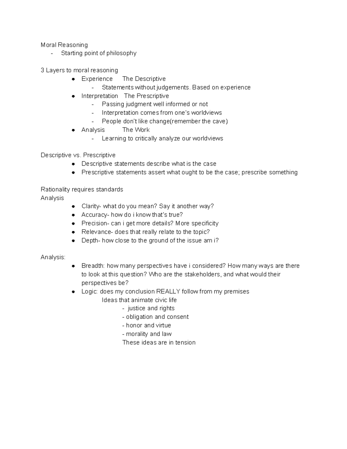 Moral Reasoning - Based On Experience Interpretation The Prescriptive 