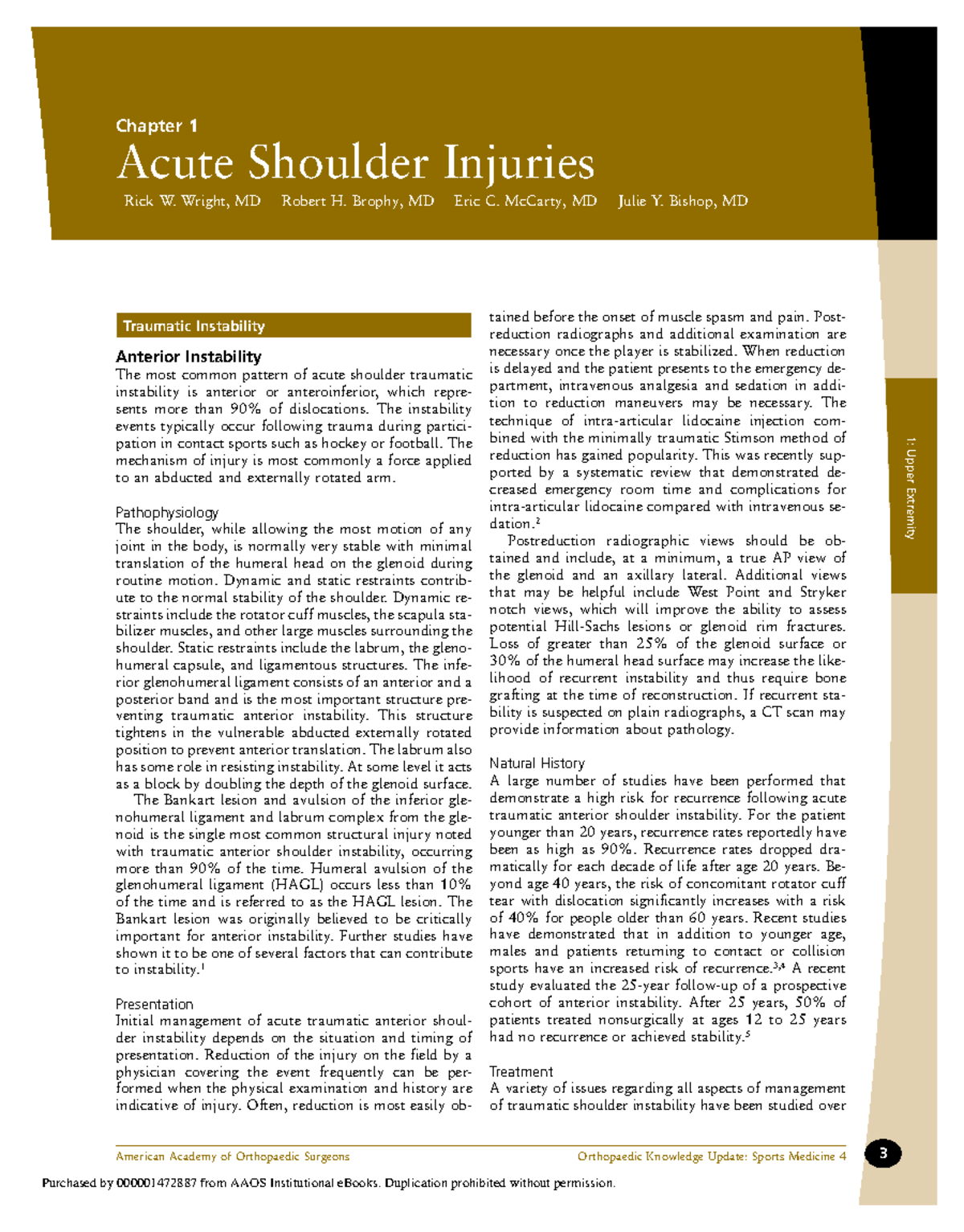 AAOS OKU 4 Sports Medicine-22-29 - 1: Upper Extremity Chapter 1 Acute ...