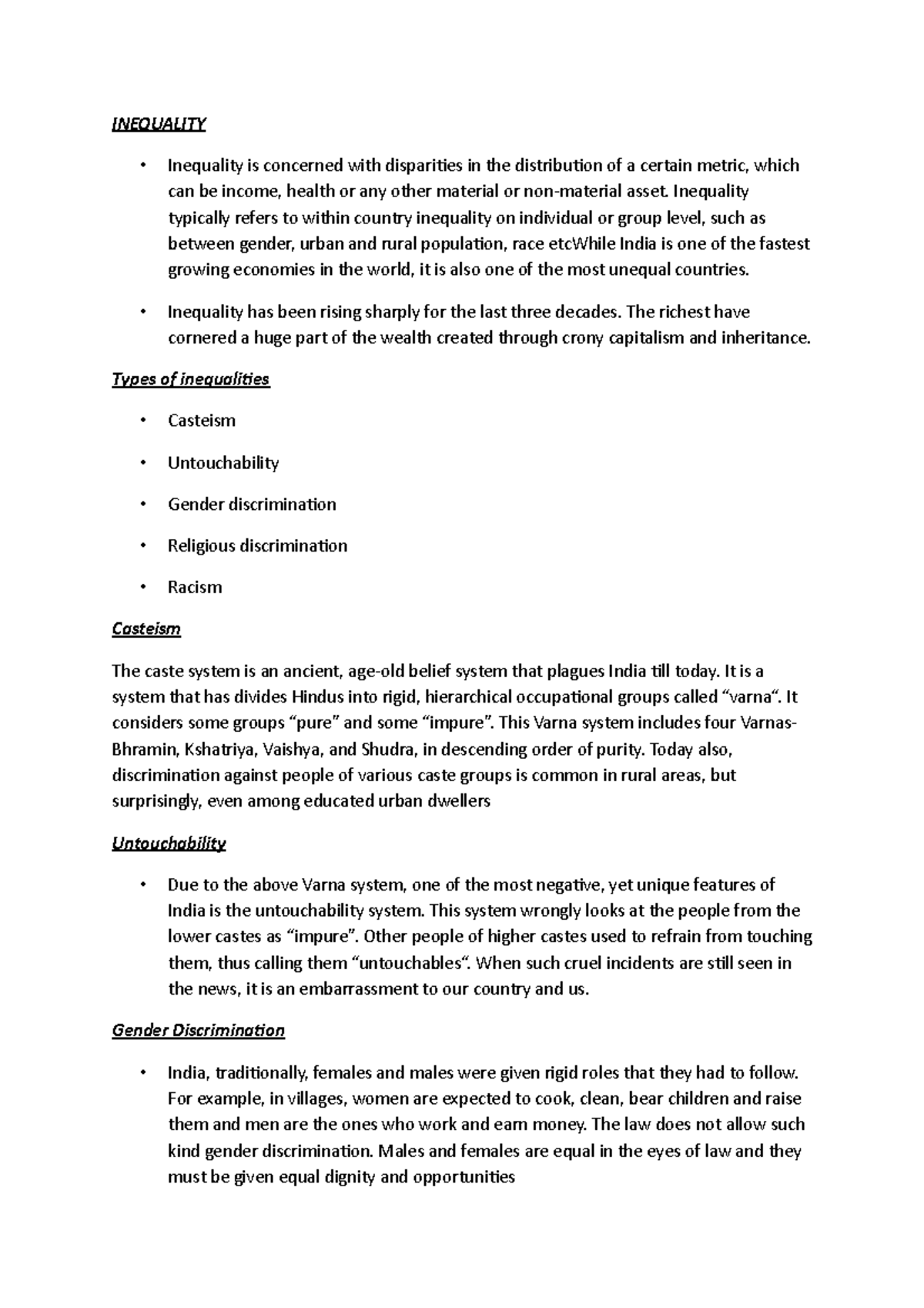 Inequality - INEQUALITY Inequality is concerned with disparities in the ...