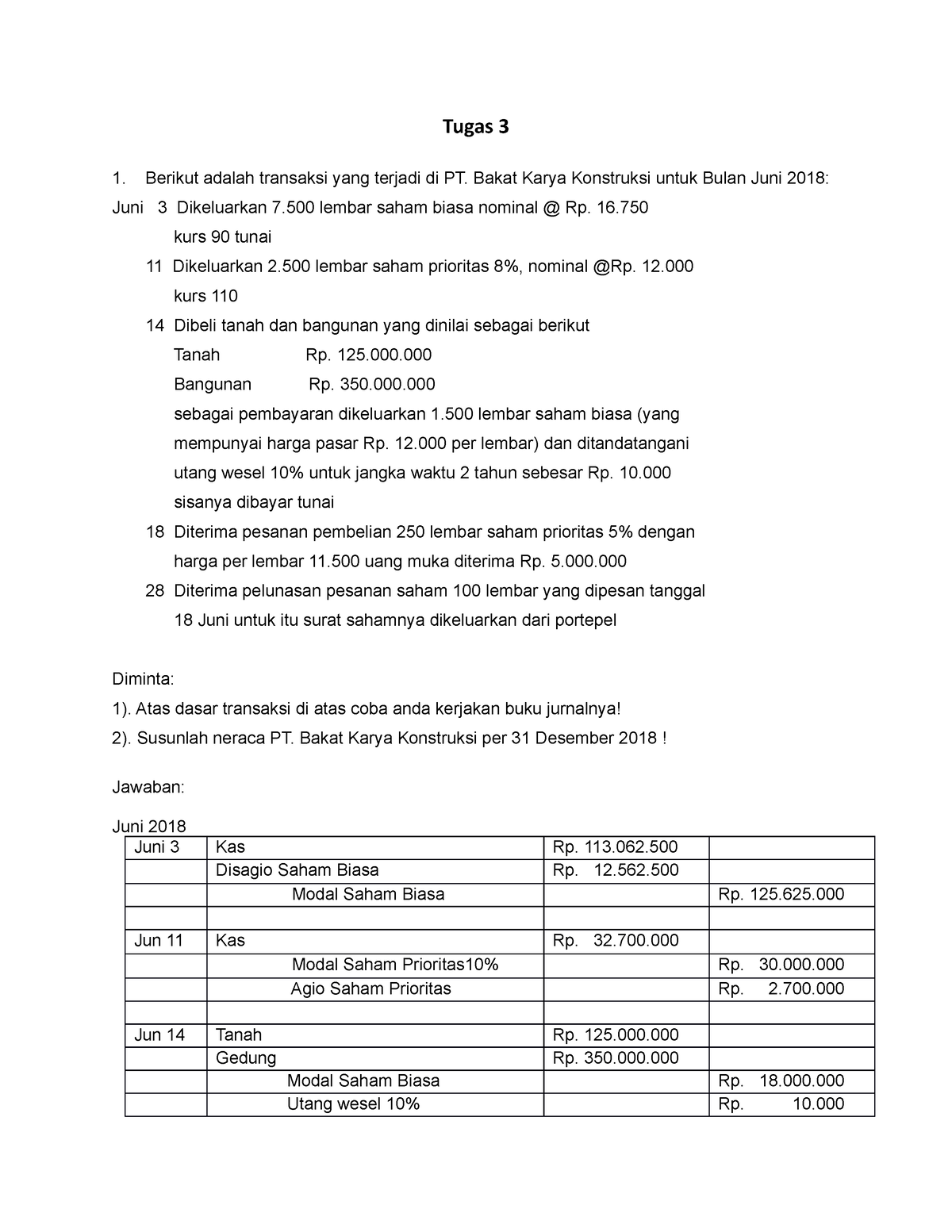 Tugas 3 Akuntansi Dasar - Tugas 3 Berikut Adalah Transaksi Yang Terjadi ...