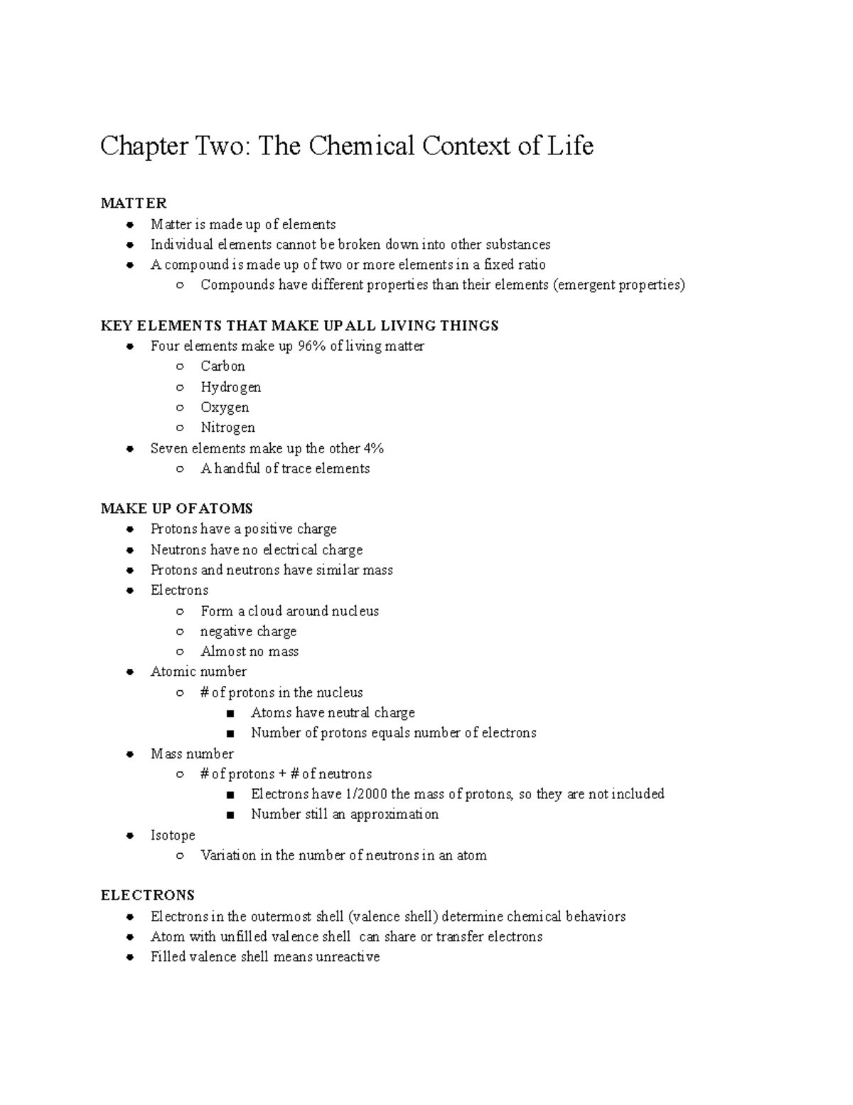 BI 211 Chapter 2 Notes - The Chemical Context Of Life - Chapter Two ...