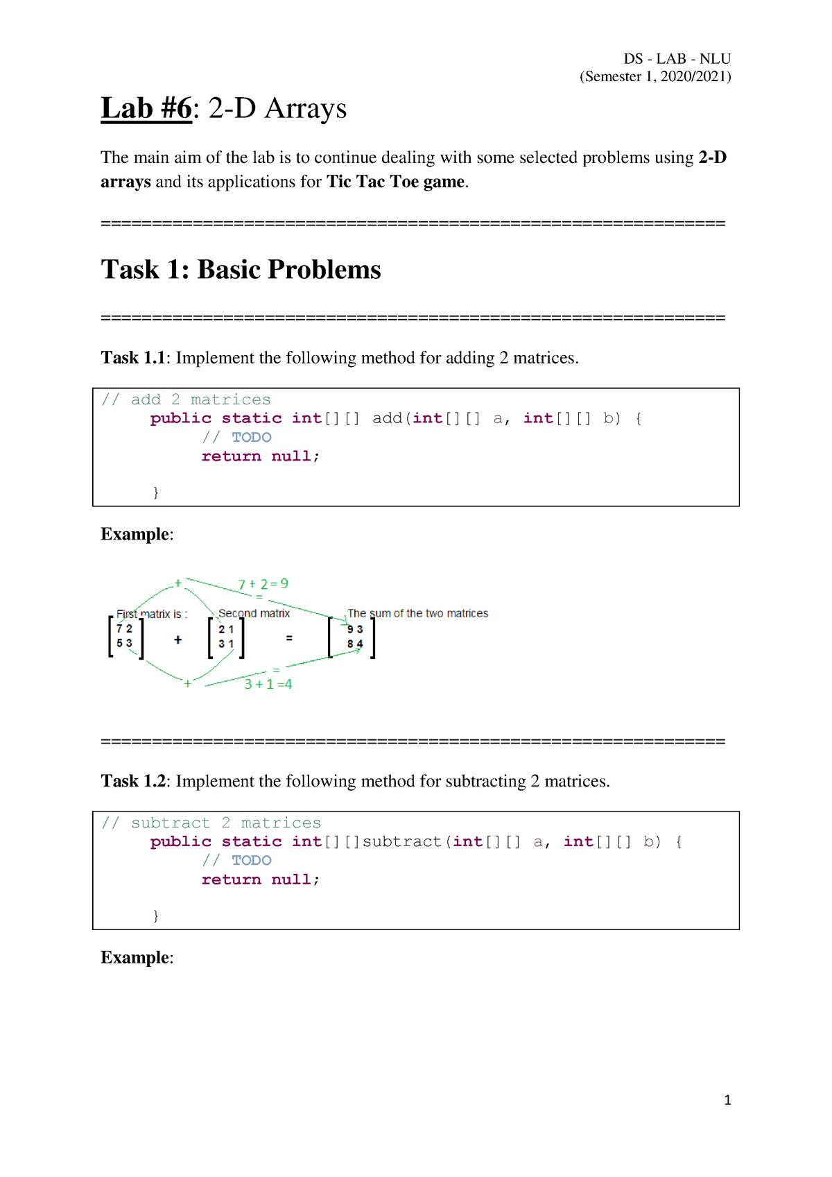 DS Lab 6 2D Arrays K19 - Bt Ctdl - (Semester 1, 2020/2021) Lab #6: 2-D ...