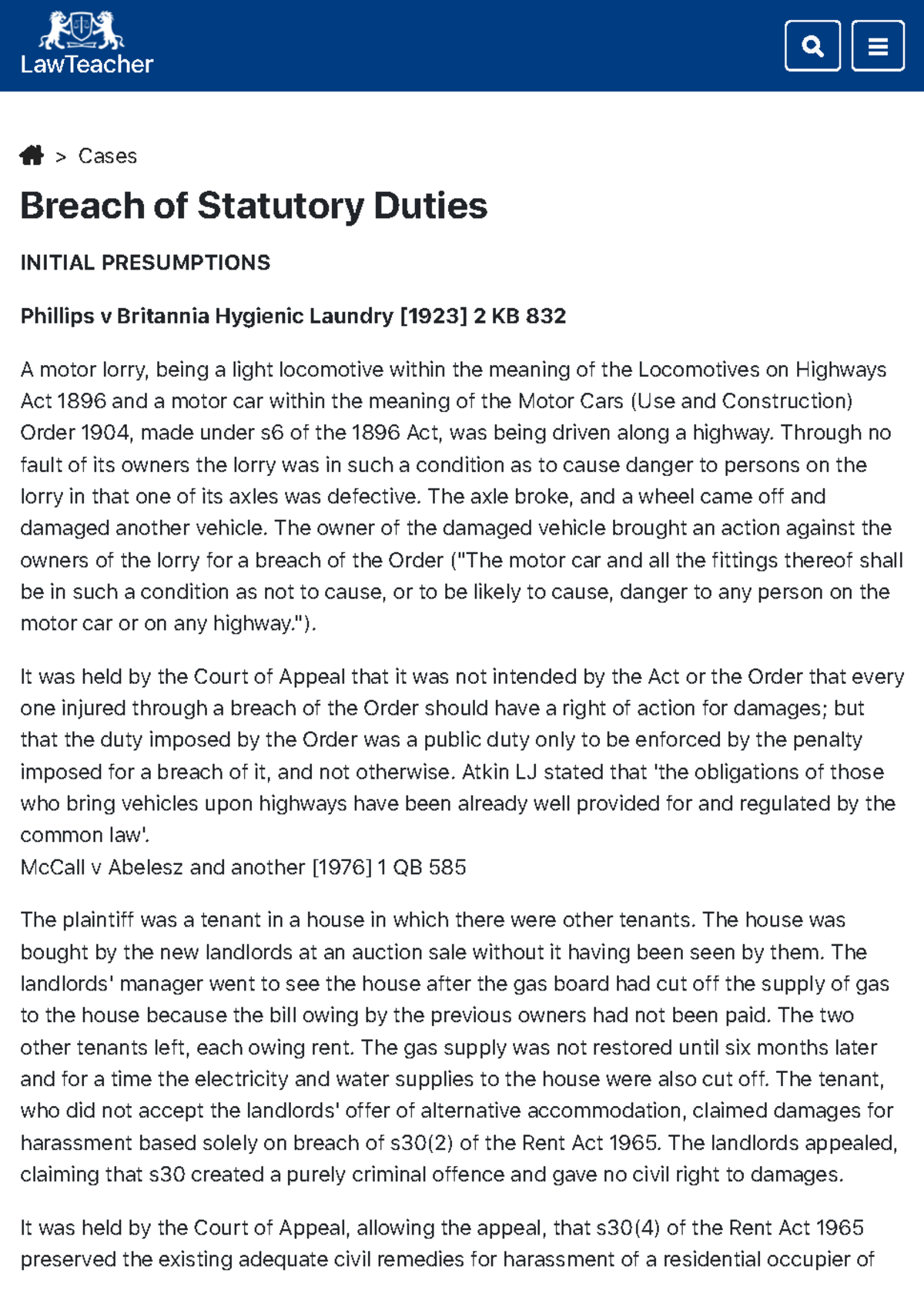 Breach Of Statutory Duty Cases - LawTeacher &gt; Cases Breach Of ...