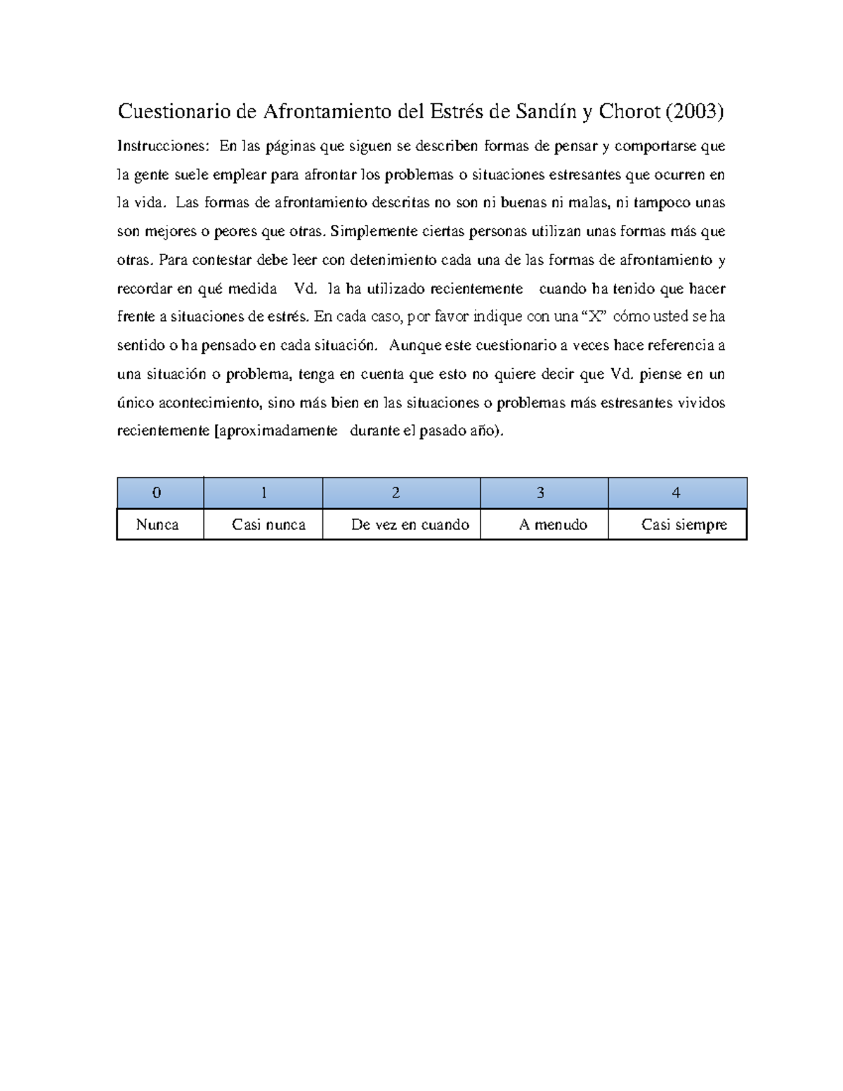 Cuestionario de Afrontamiento del Estrés de Sandín y Chorot 1 ...