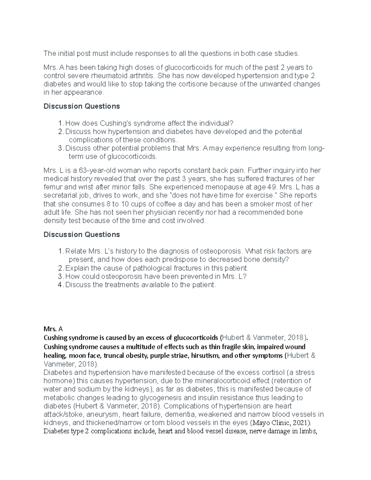 Discussion 2 patho 1. How does Cushing’s syndrome The initial post