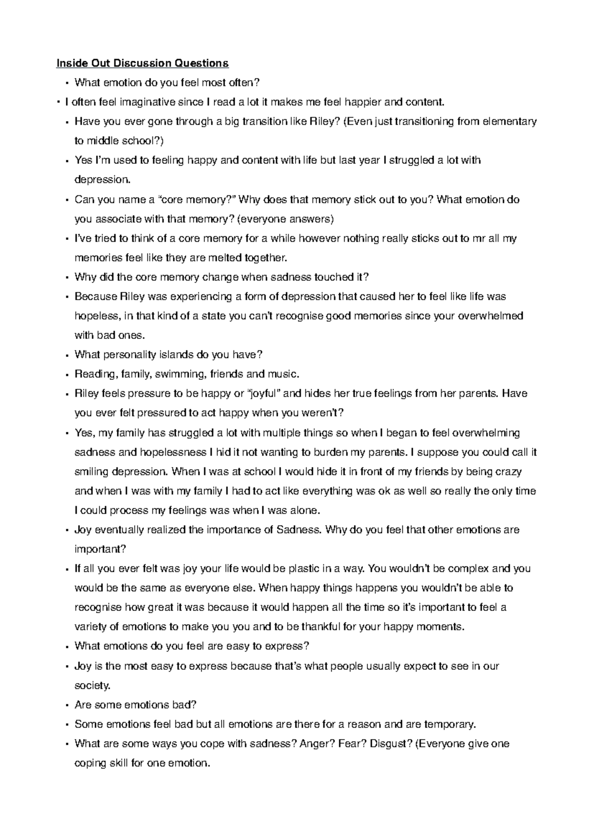 Inside out answers - analysis of a movie for psycology - Inside Out ...